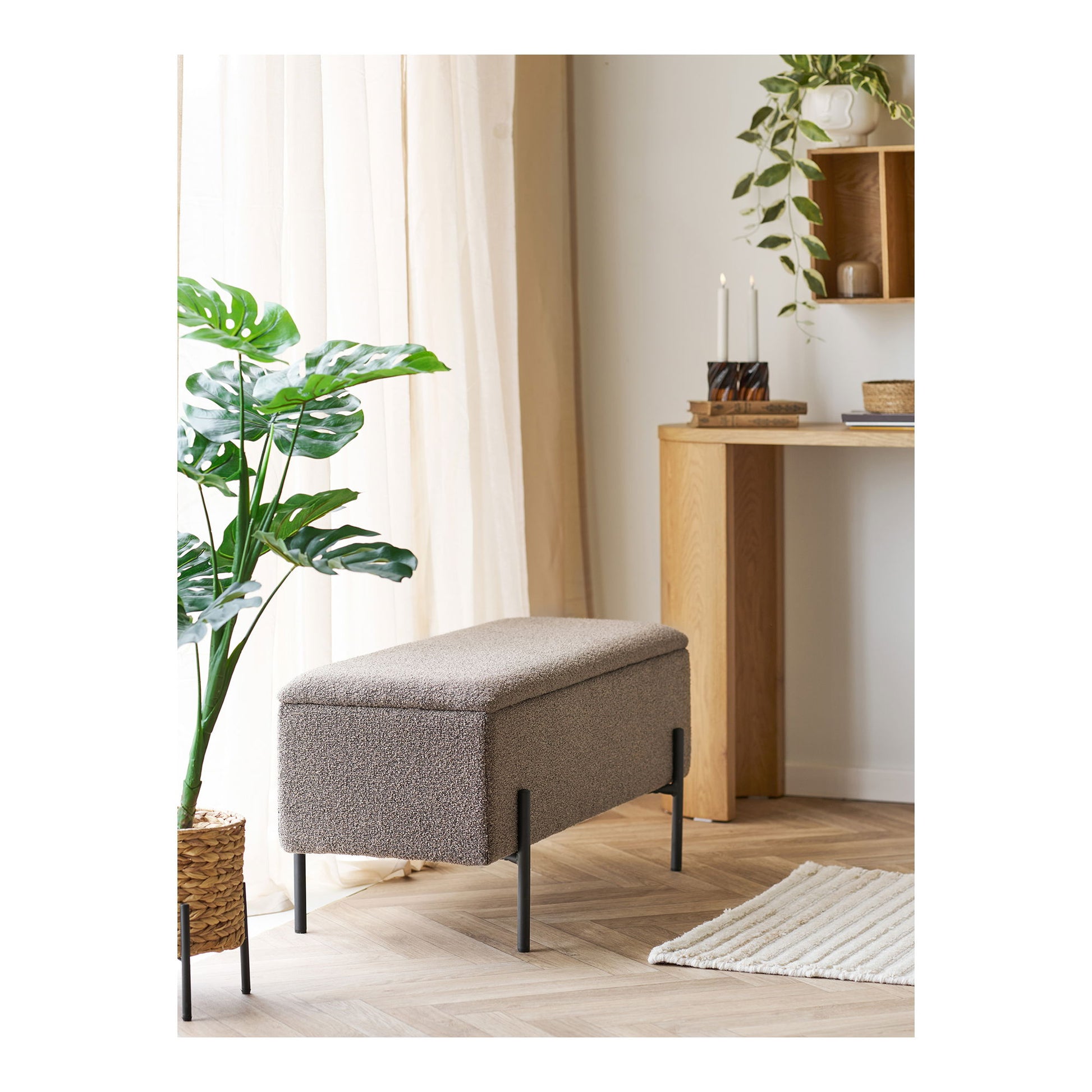Watford Bænk - Bænk Med Opbevaring, Bouclé, Brun 95X36,5X43 Cm, Hn1061 ⎮ 5713917036387 ⎮ 1409076 