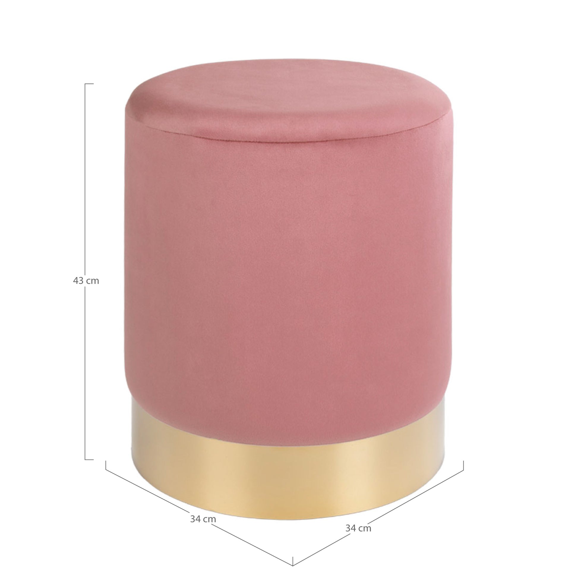 Gamby Puf - Puf, Velour, Rosa, Messing Farvet Kant Ø34X43 Cm, Hn1214 ⎮ 5713917004577 ⎮ 1504020 