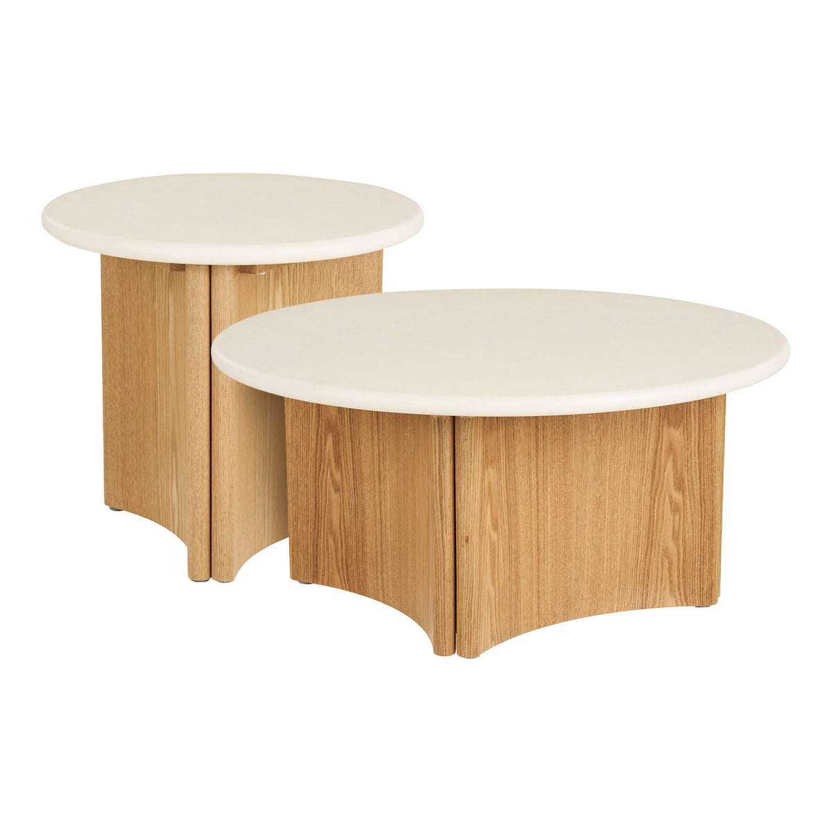 Motril Sofabordsæt Af 2  - Sofabordssæt, Cement/Askefiner, Hvid/Natur Ø80X37 &Amp; Ø50X45 Cm ⎮ 5713917052189 ⎮ 2101615-S 