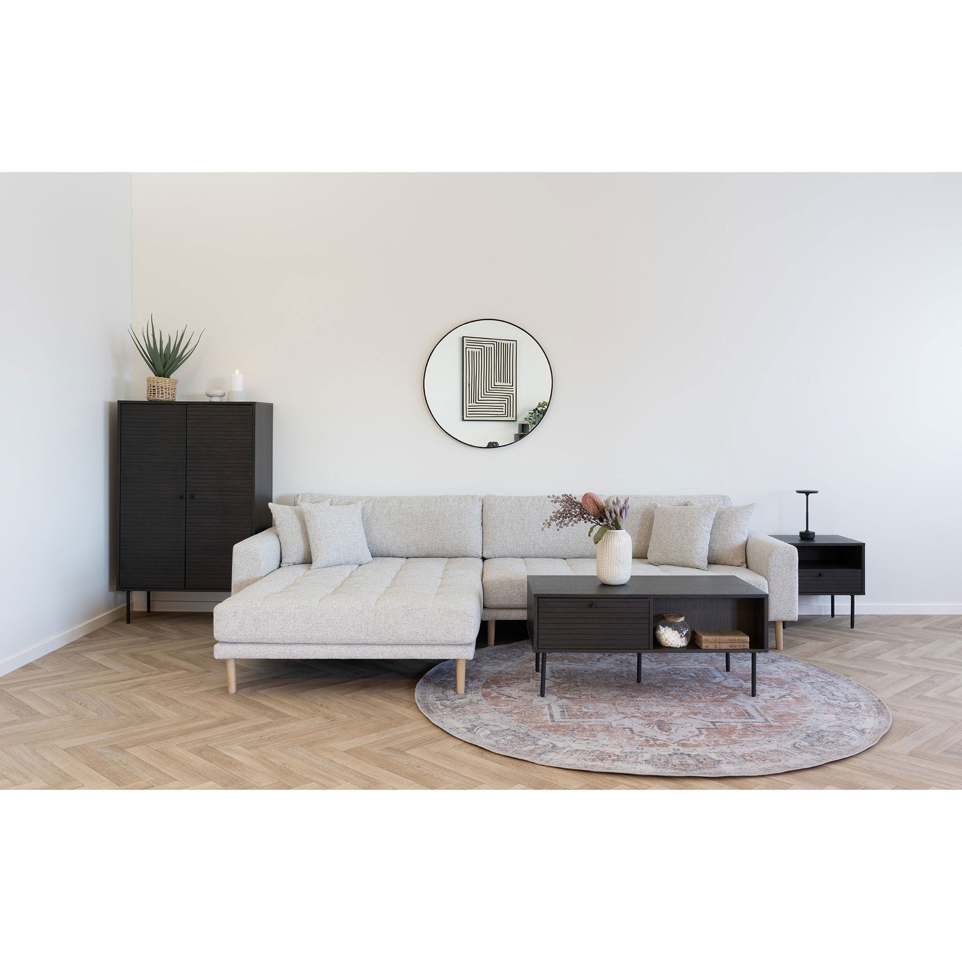 Kyoto Sofabord - Sofabord, 2 Skuffer, Egefiner, Smoked, Sorte Metalben 50X100X45 Cm ⎮ 5713917032501 ⎮ 2102051 