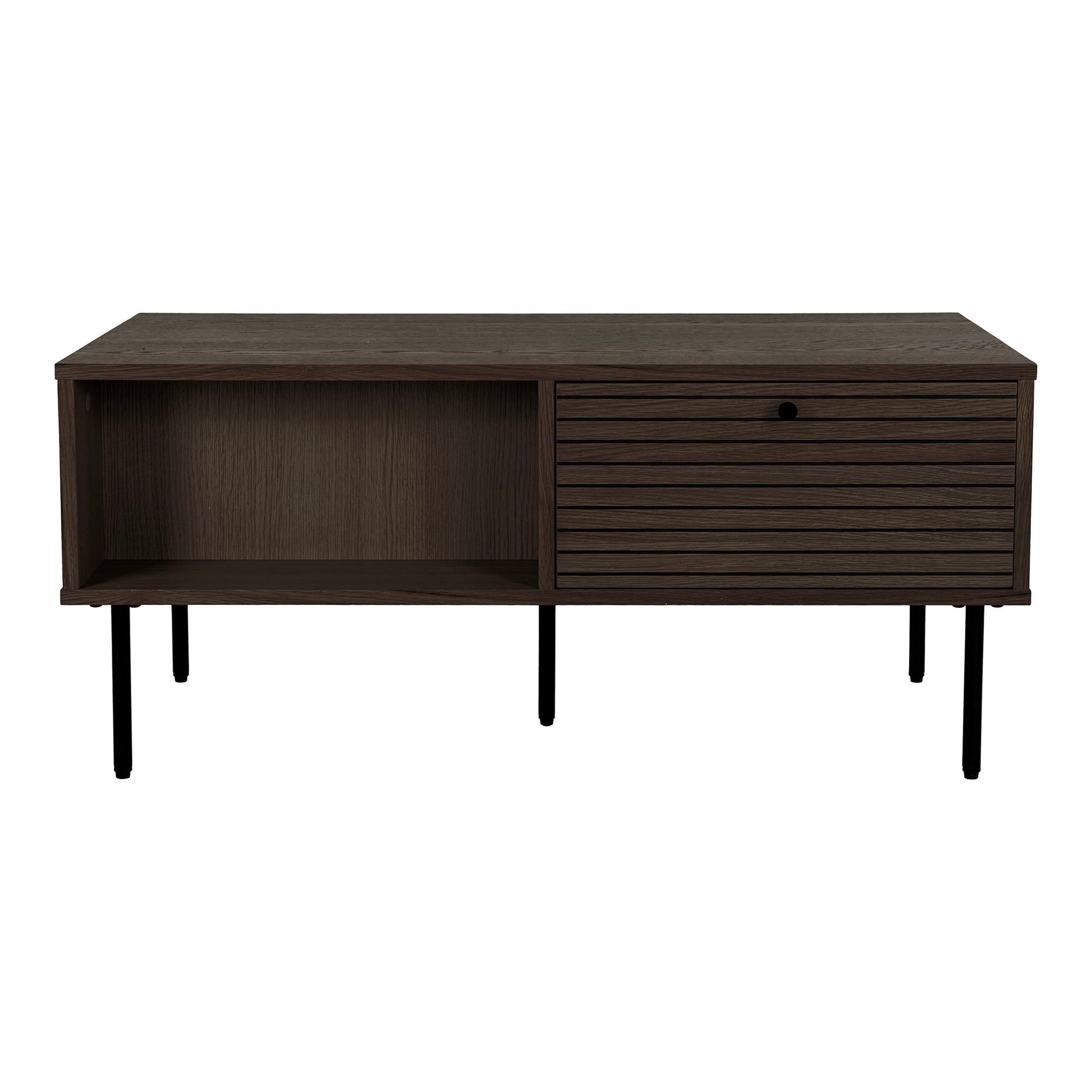 Kyoto Sofabord - Sofabord, 2 Skuffer, Egefiner, Smoked, Sorte Metalben 50X100X45 Cm ⎮ 5713917032501 ⎮ 2102051 