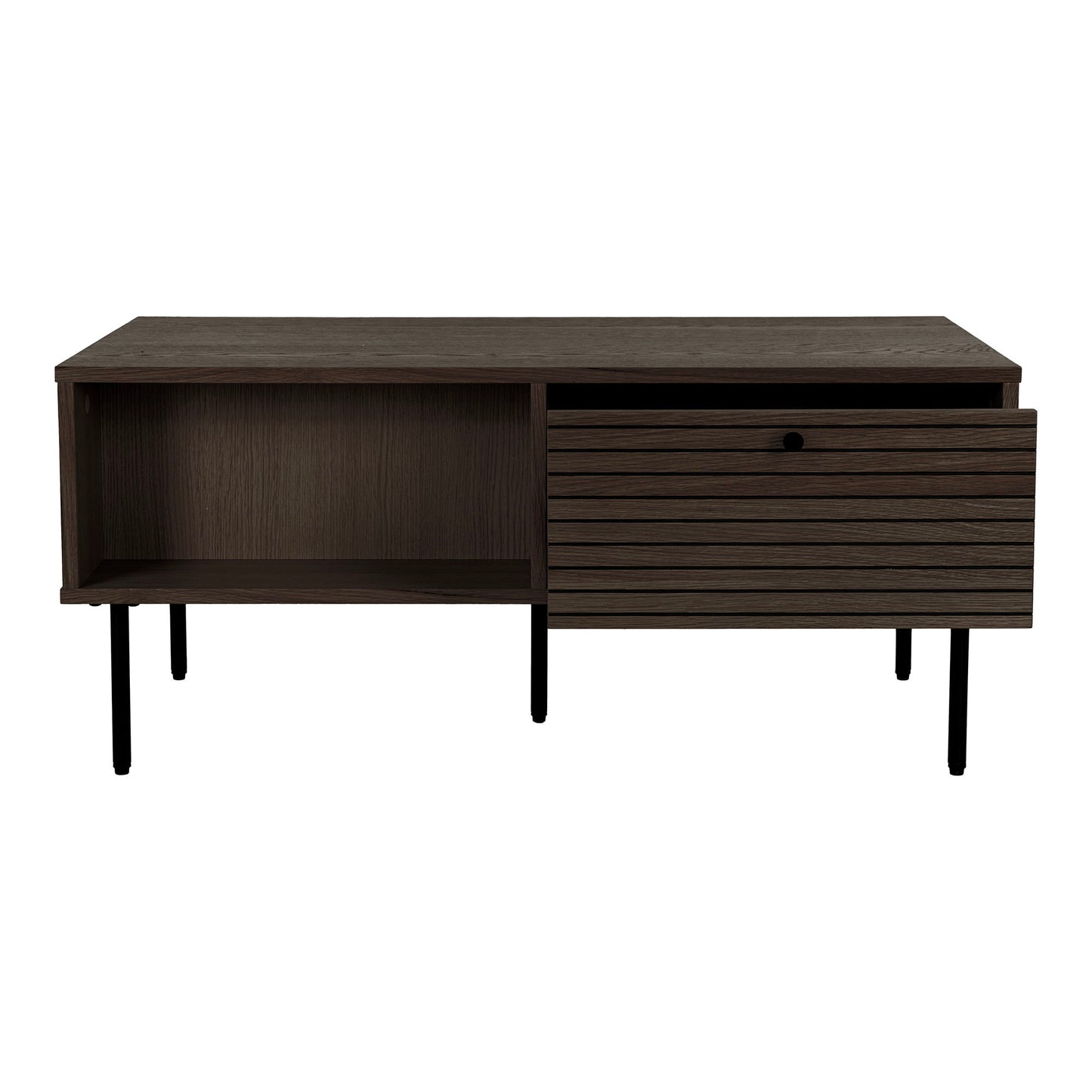 Kyoto Sofabord - Sofabord, 2 Skuffer, Egefiner, Smoked, Sorte Metalben 50X100X45 Cm ⎮ 5713917032501 ⎮ 2102051 