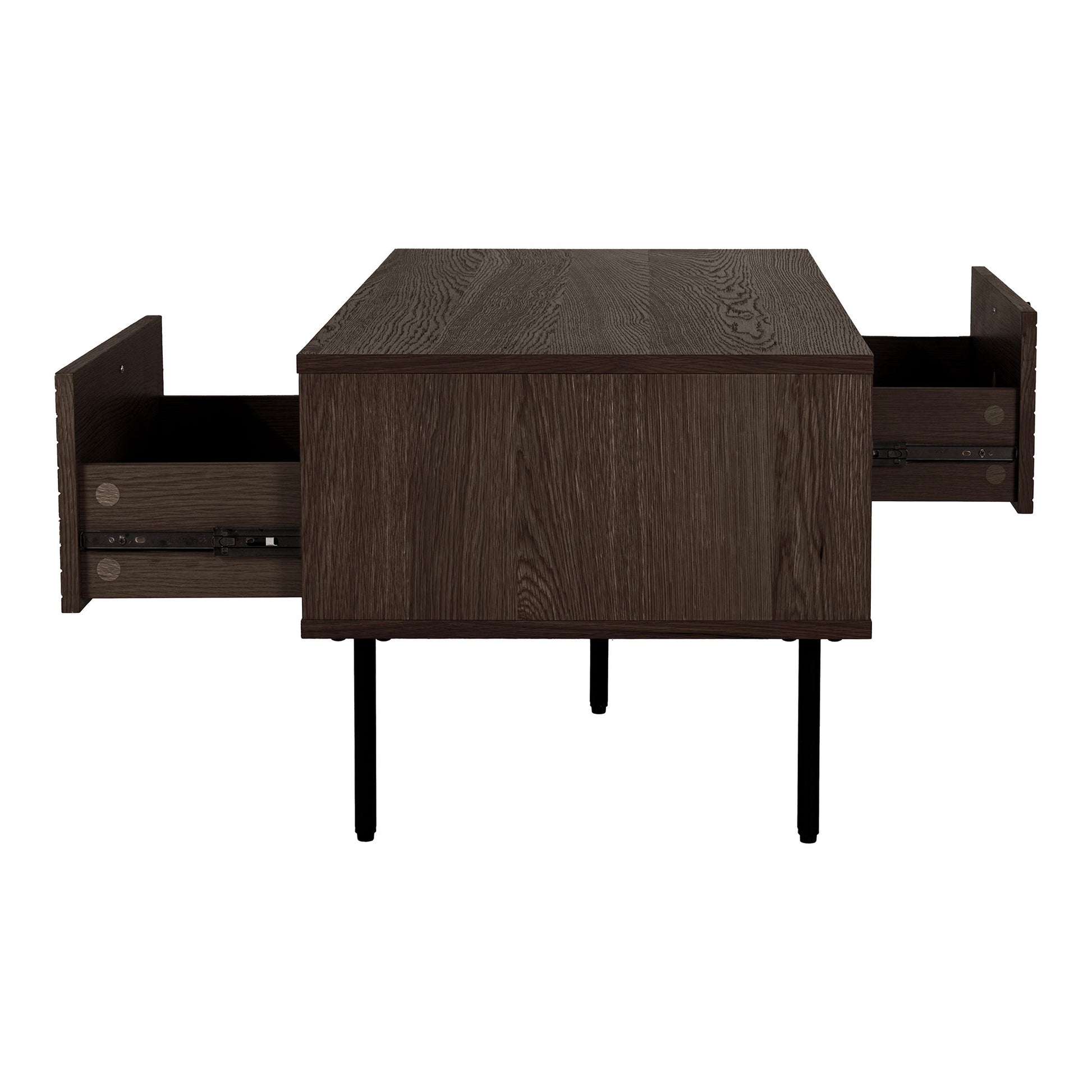 Kyoto Sofabord - Sofabord, 2 Skuffer, Egefiner, Smoked, Sorte Metalben 50X100X45 Cm ⎮ 5713917032501 ⎮ 2102051 