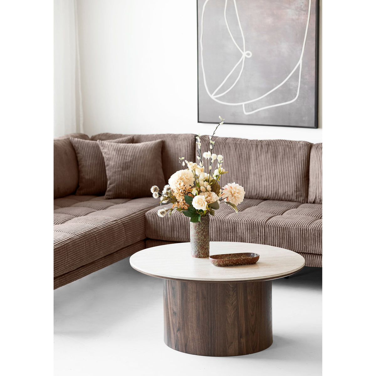 Delphi Sofabord - Sofabord, Keramik Bordplade, Travertin/Mørkebrun Ø80X40 Cm ⎮ 5713917044450 ⎮ 2102193 