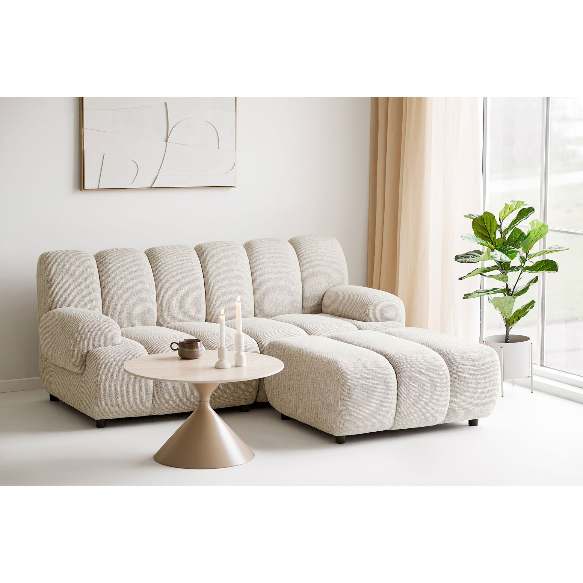 Annecy Sofabord - Sofabord, Keramisk Bordplade/Stål, Travertin/Sand Ø70X41 Cm ⎮ 5713917041053 ⎮ 2102196 