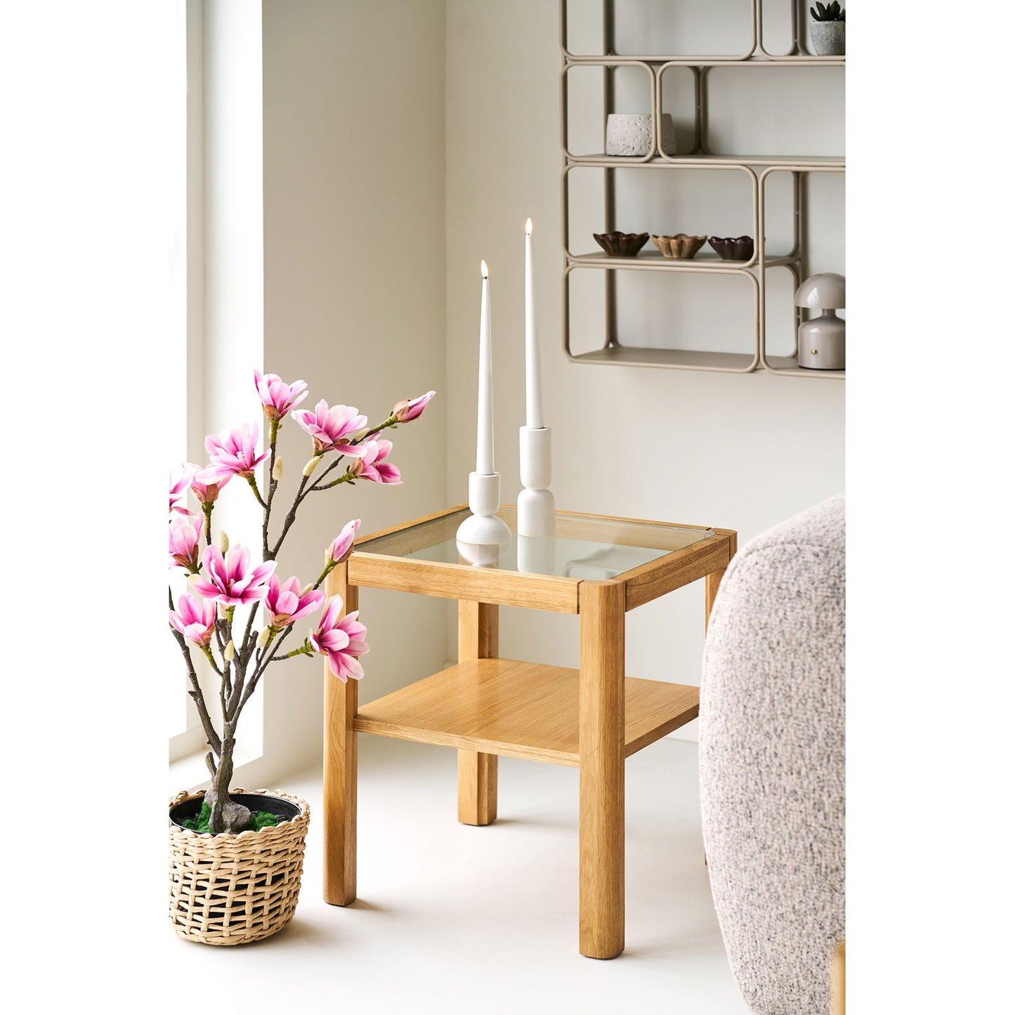 Lourmarin Hjørnebord - Hjørnebord, Eg/Egefiner/Hærdet Glas, Natur 40X40X45 Cm ⎮ 5713917043613 ⎮ 2151505 