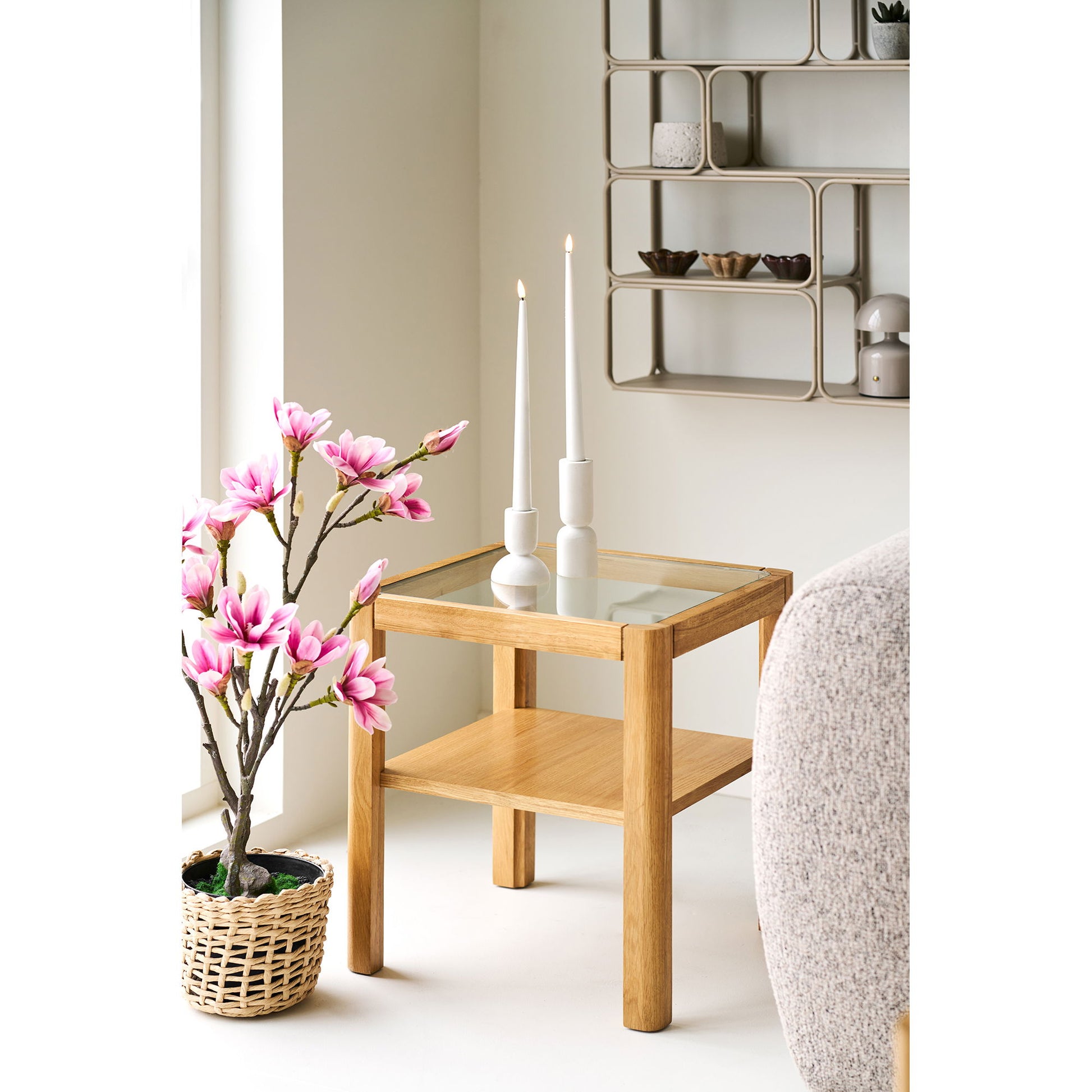 Lourmarin Hjørnebord - Hjørnebord, Eg/Egefiner/Hærdet Glas, Natur 40X40X45 Cm ⎮ 5713917043613 ⎮ 2151505 