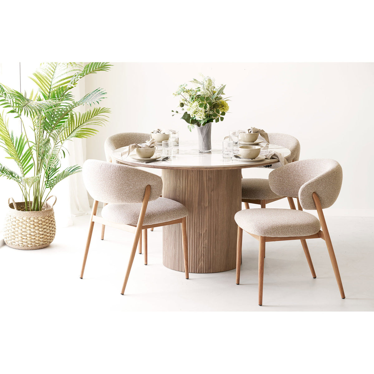 Athens Spisebord - Spisebord, Keramik Bordplade, Hvid/Brun, Inkl. To Tillægsplader Ø120X120-160-200X76 Cm ⎮ 5713917044719 ⎮ 2203138 