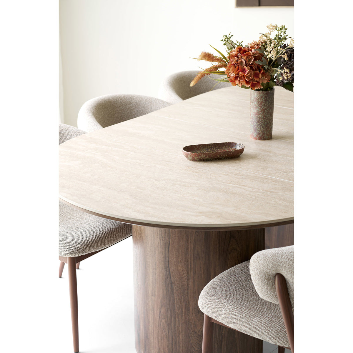 Delphi Spisebord - Spisebord, Keramik Bordplade, Travertin/Mørkebrun, Inkl. To Tillægsplader Ø120X120-160-200X76 Cm ⎮ 5713917044702 ⎮ 2203147