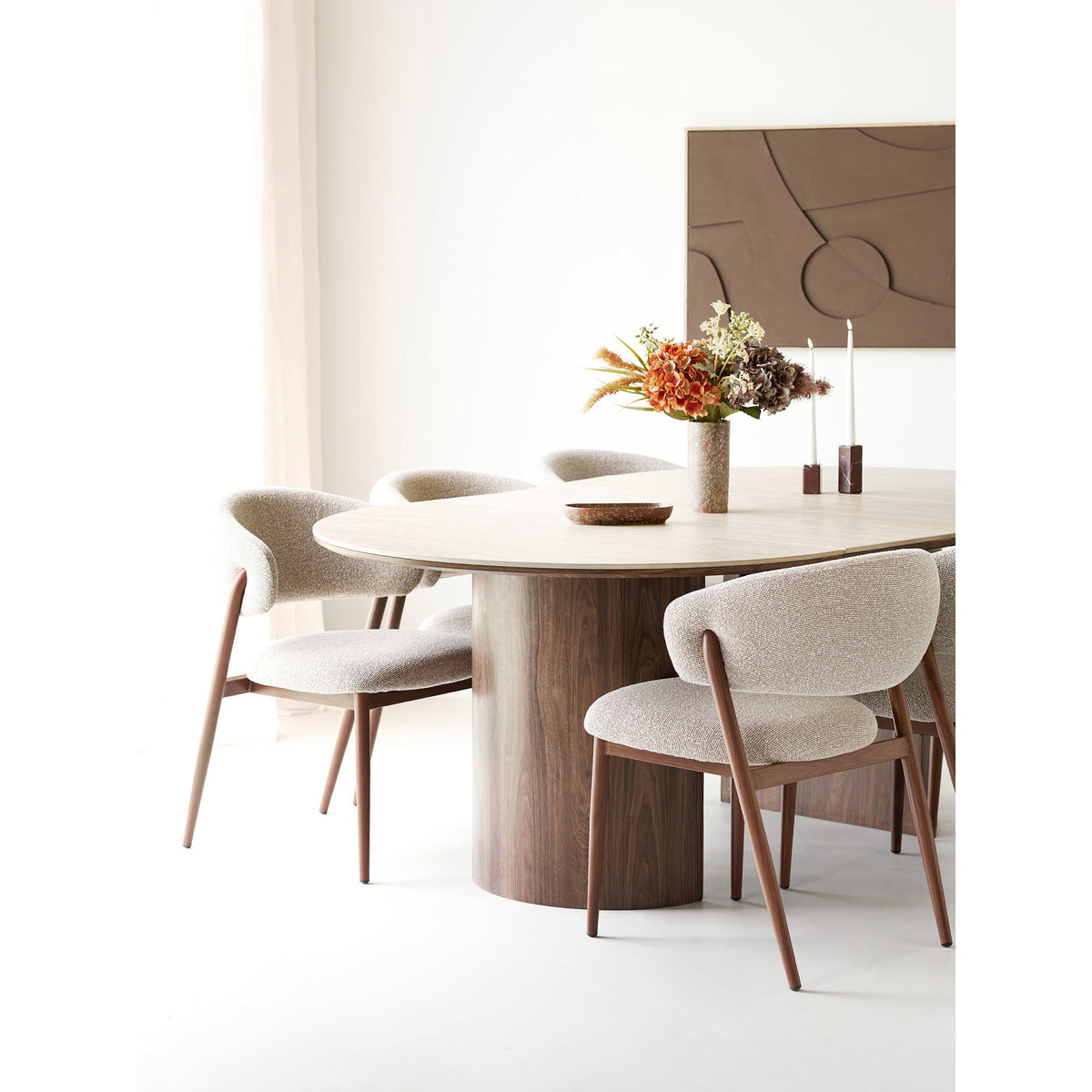 Delphi Spisebord - Spisebord, Keramik Bordplade, Travertin/Mørkebrun, Inkl. To Tillægsplader Ø120X120-160-200X76 Cm ⎮ 5713917044702 ⎮ 2203147