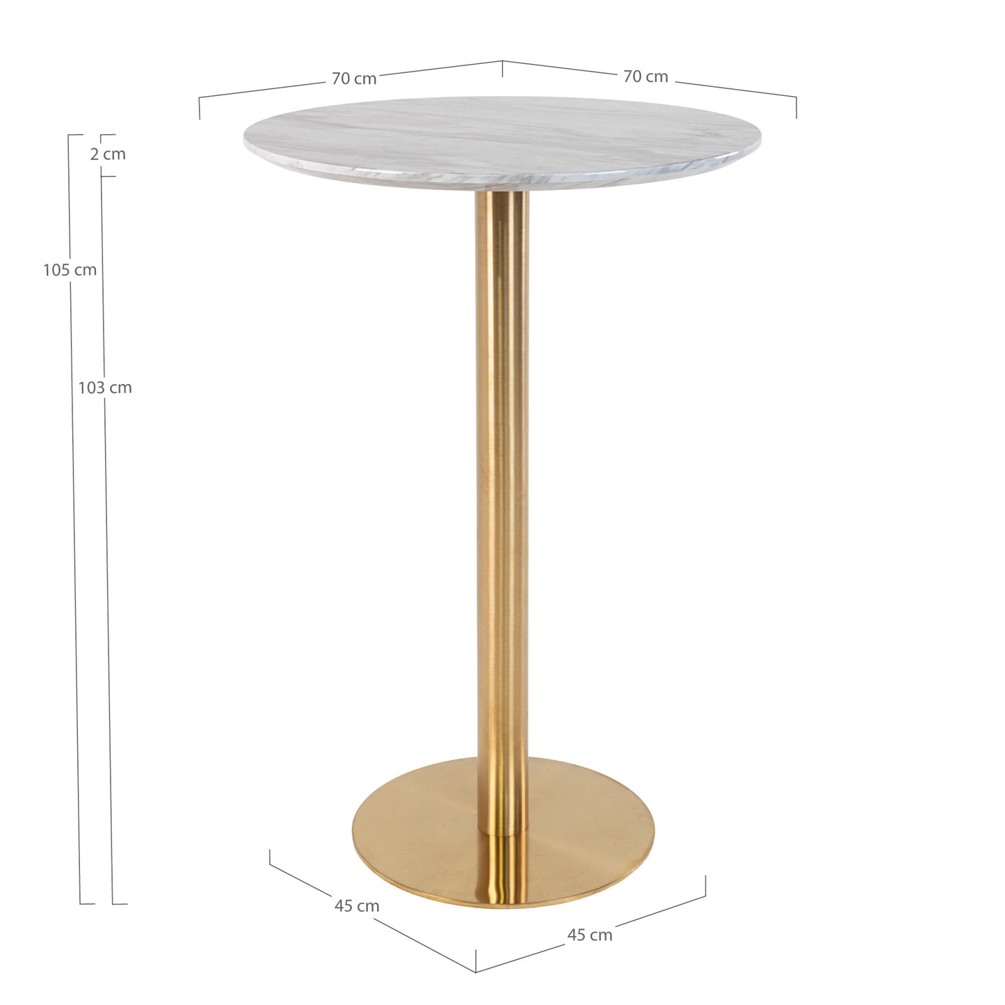 Bolzano Barbord - Barbord, Marmor Look Bordplade, Messing Look Base Ø70X105Cm ⎮ 5713917005420 ⎮ 2301000 