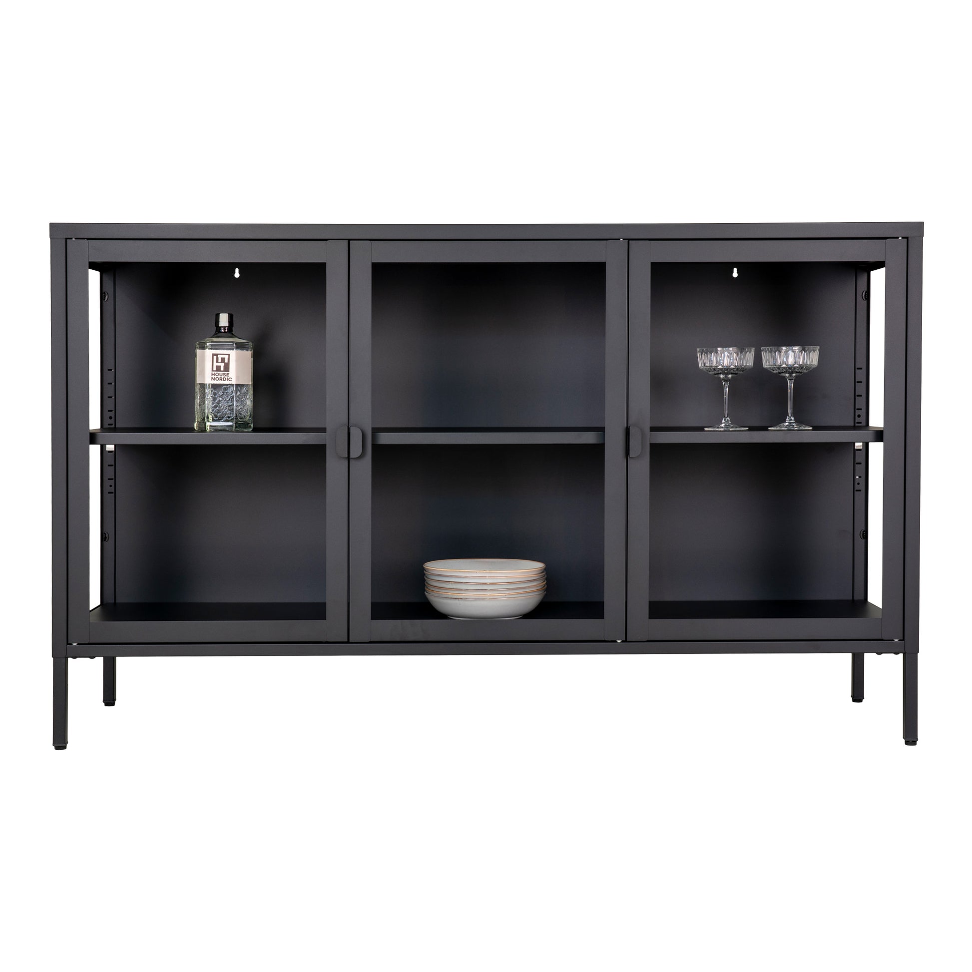 Brisbane Skænk - Skænk, 3 Glaslåger, Stål, Sort 140X40X85 Cm ⎮ 5713917018536 ⎮ 3001050 