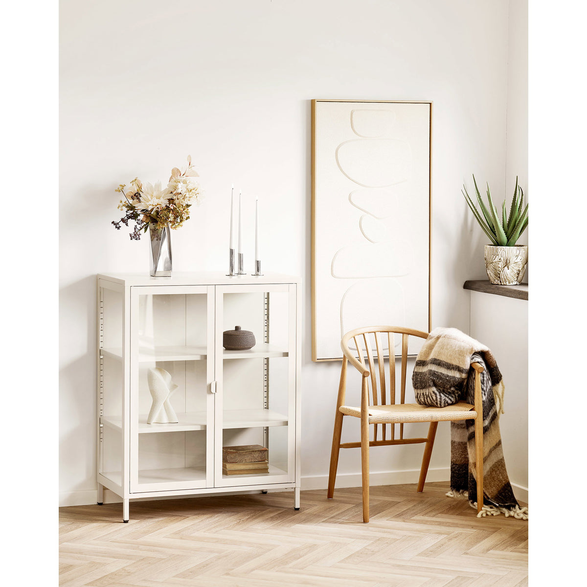 Brisbane Vitrineskab - Vitrineskab, 2 Glaslåger, Stål, Off White 80X40X101 Cm ⎮ 5713917045730 ⎮ 3001082 