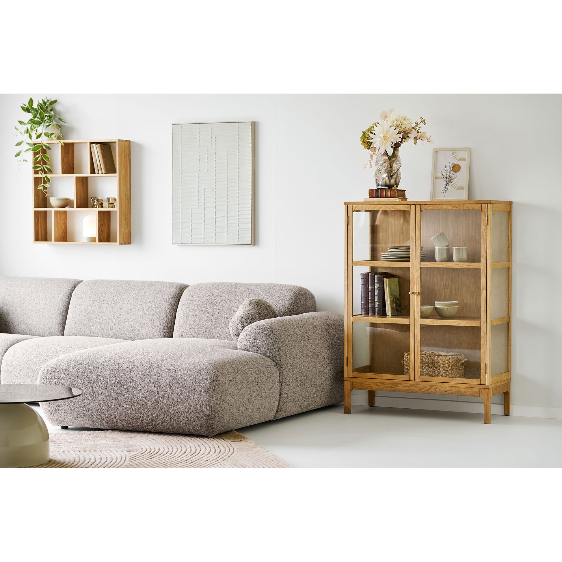 Zamora Vitrineskab - Vitrineskab, 2 Glaslåger, 2 Hylder, Eg/Egefiner/Hærdet Glas, Natur 40X90X126 Cm ⎮ 5713917040490 ⎮ 3001501 