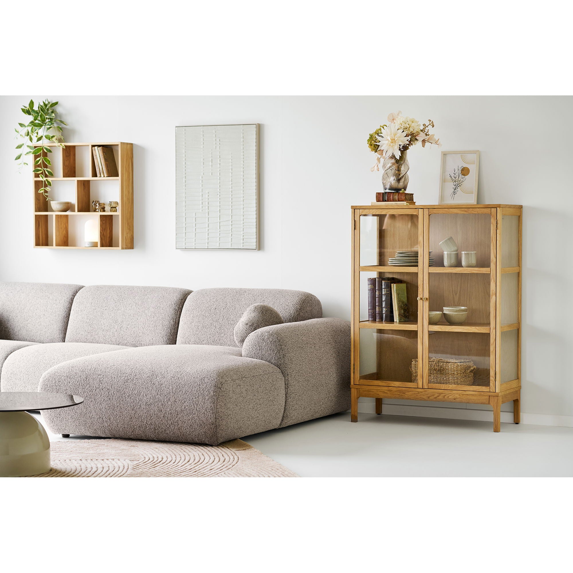 Zamora Vitrineskab - Vitrineskab, 2 Glaslåger, 2 Hylder, Eg/Egefiner/Hærdet Glas, Natur 40X90X126 Cm ⎮ 5713917040490 ⎮ 3001501 