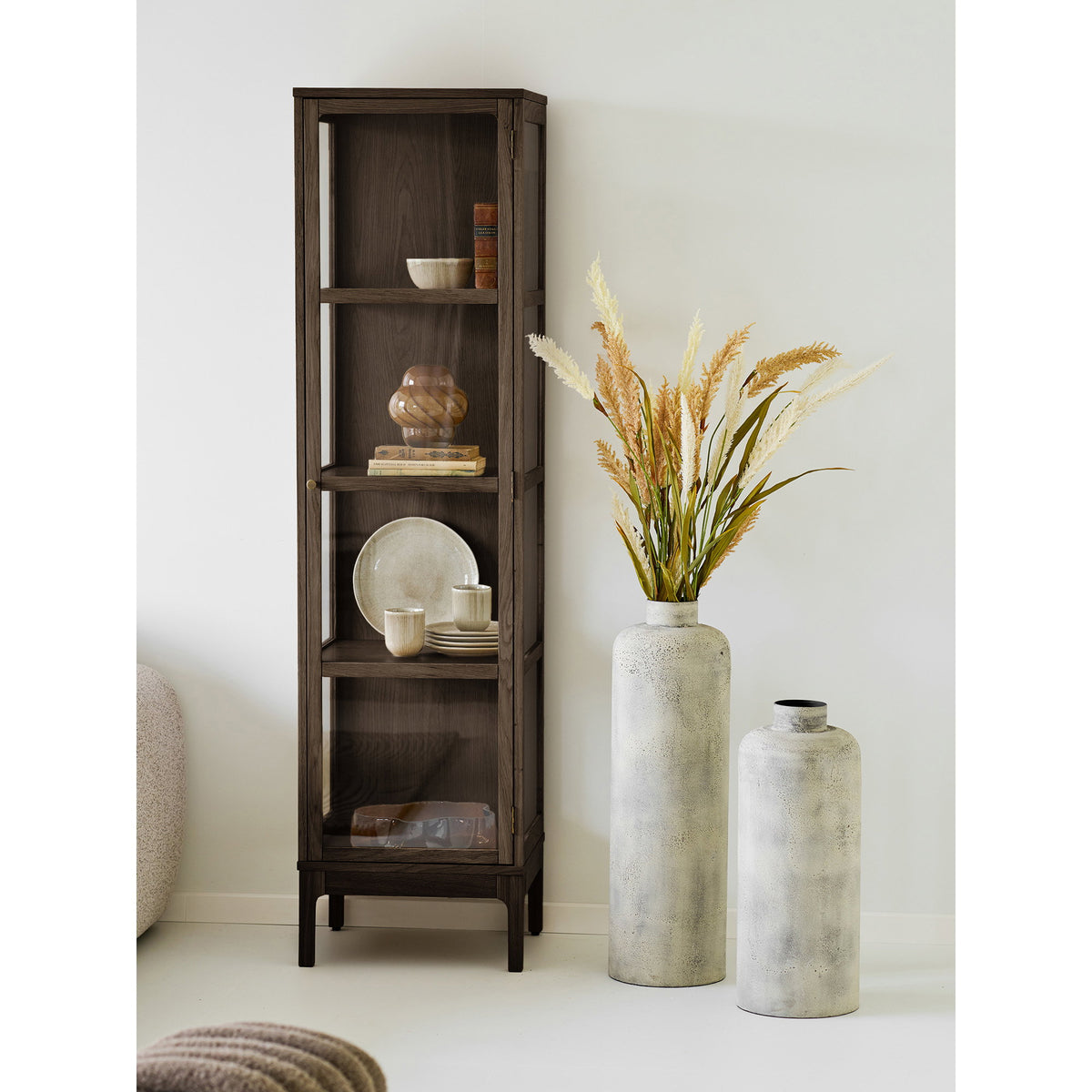 Zamora Vitrineskab - Vitrineskab, 1 Glaslåge, Eg/Egefiner/Hærdet Glas 47X40X180 Cm ⎮ 5713917047253 ⎮ 3001602