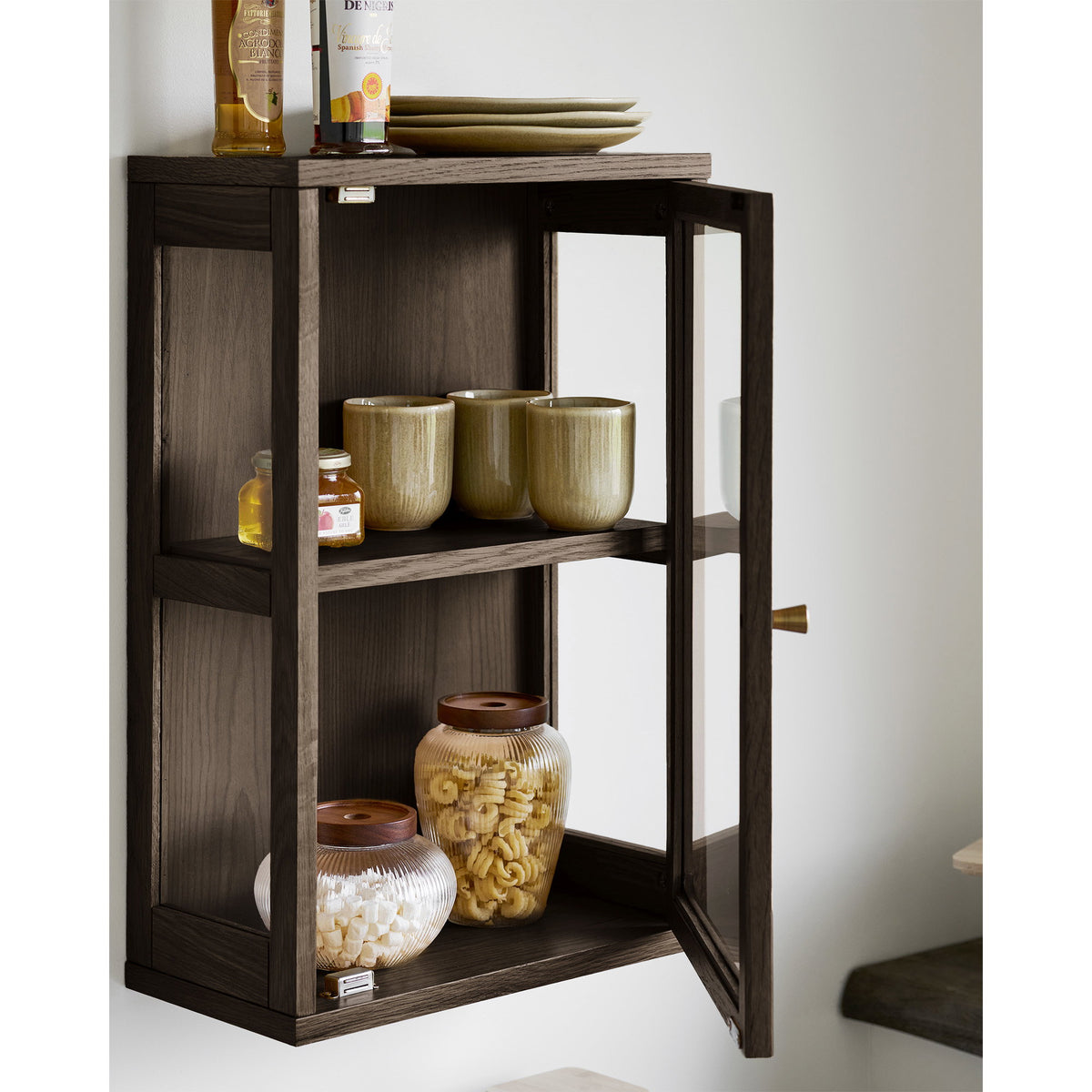 Zamora Væghængt Vitrine - Væghængt Vitrine, Eg/Egefiner/Hærdet Glas 20X40X60 Cm ⎮ 5713917047260 ⎮ 3001603