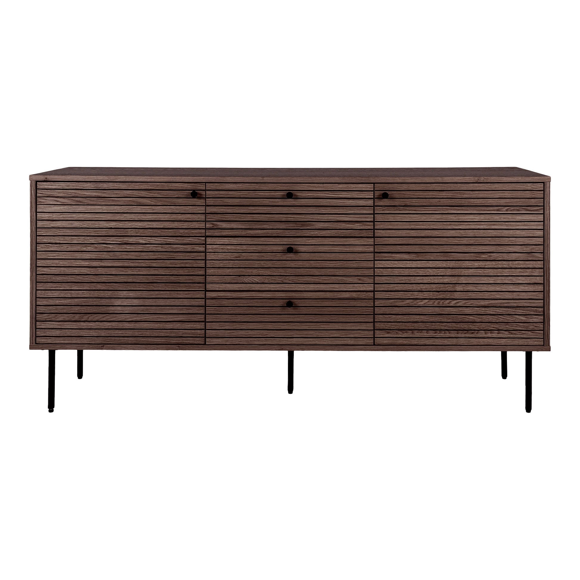 Kyoto Skænk - Skænk, 3 Skuffer, 2 Låger, Egefiner, Smoked, Sorte Metalben 150X40X74 Cm ⎮ 5713917032518 ⎮ 3101004 