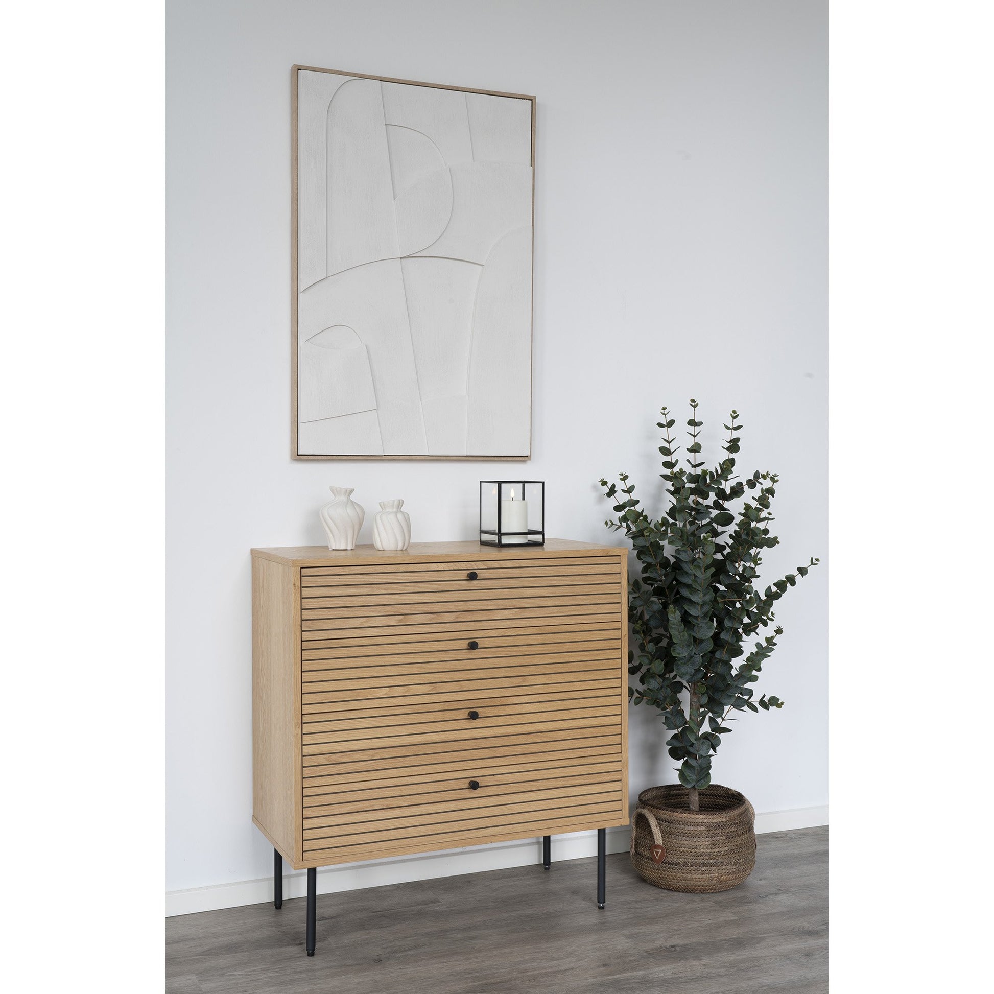 Kyoto Kommode - Kommode, 4 Skuffer, Egefiner, Natur, Sorte Metalben 80X40X85 Cm ⎮ 5713917027620 ⎮ 3101005 