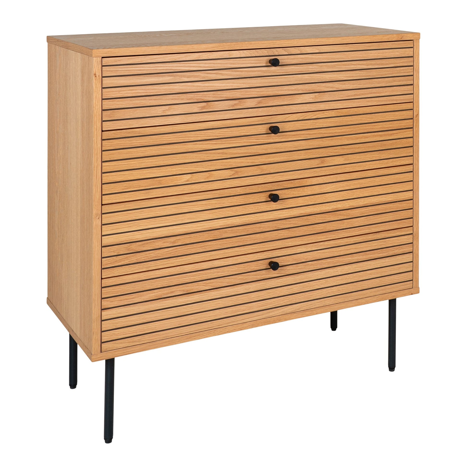 Kyoto Kommode - Kommode, 4 Skuffer, Egefiner, Natur, Sorte Metalben 80X40X85 Cm ⎮ 5713917027620 ⎮ 3101005 