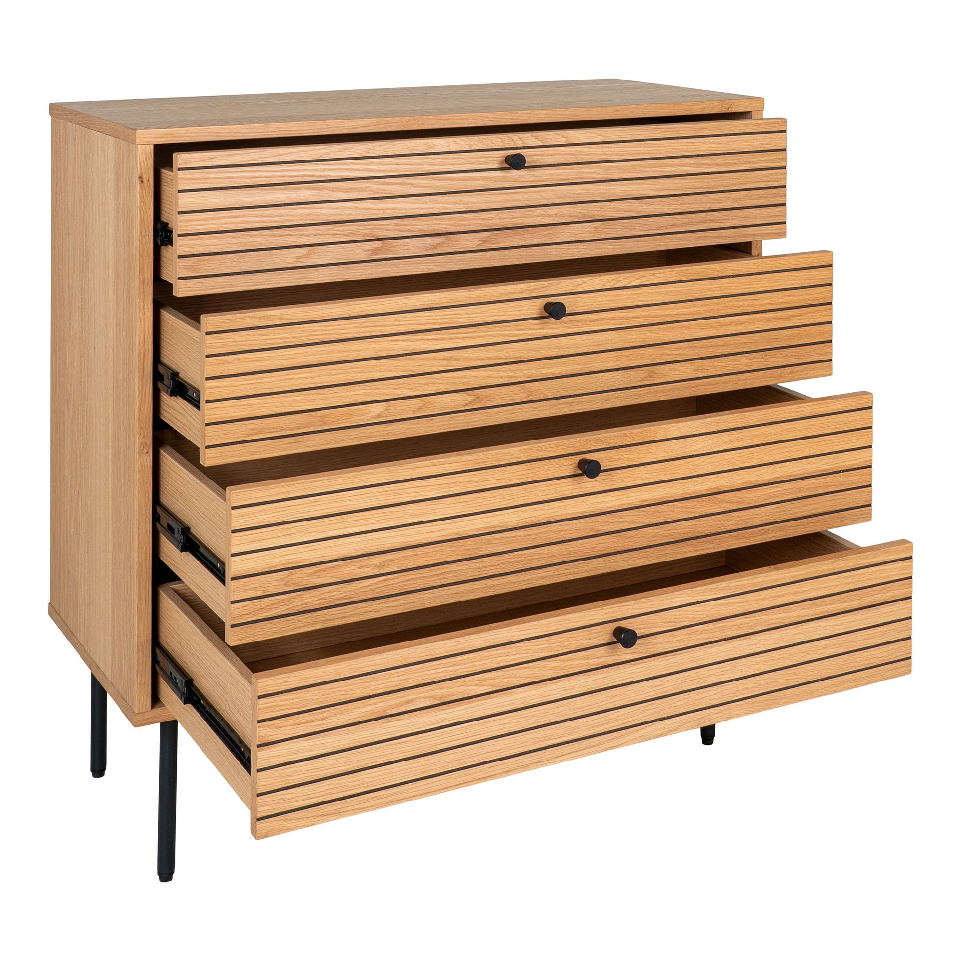 Kyoto Kommode - Kommode, 4 Skuffer, Egefiner, Natur, Sorte Metalben 80X40X85 Cm ⎮ 5713917027620 ⎮ 3101005 