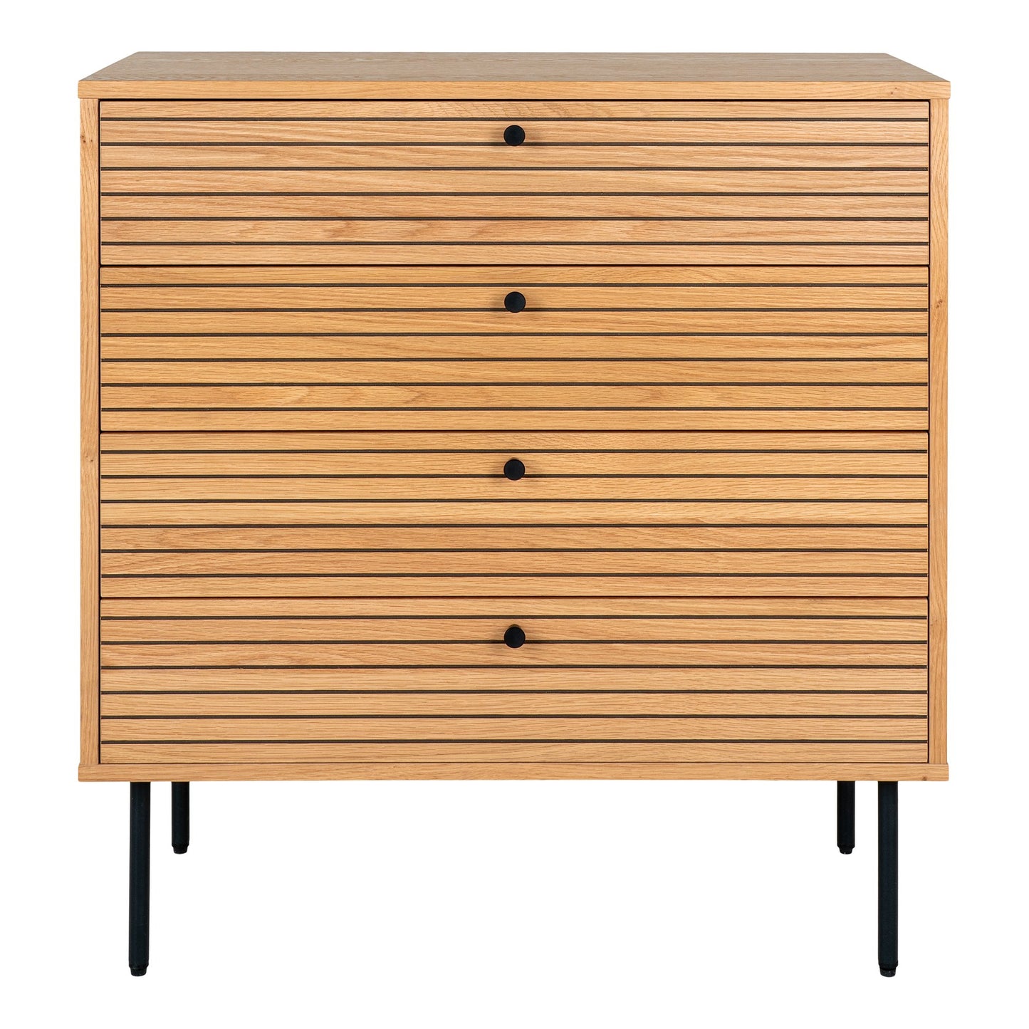 Kyoto Kommode - Kommode, 4 Skuffer, Egefiner, Natur, Sorte Metalben 80X40X85 Cm ⎮ 5713917027620 ⎮ 3101005 