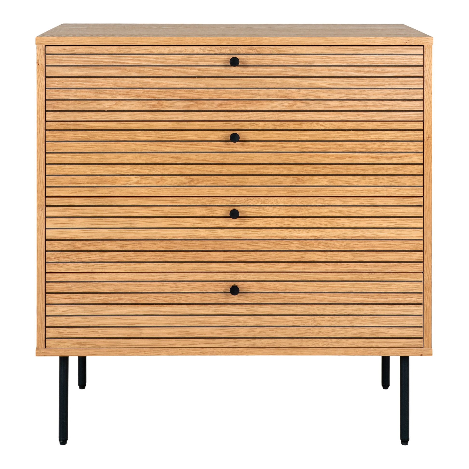 Kyoto Kommode - Kommode, 4 Skuffer, Egefiner, Natur, Sorte Metalben 80X40X85 Cm ⎮ 5713917027620 ⎮ 3101005 