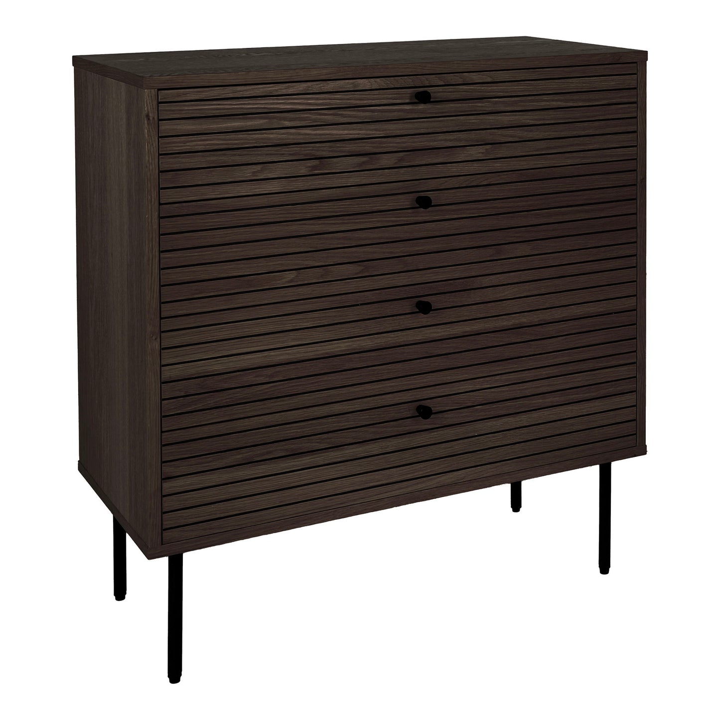Kyoto Kommode - Kommode, 4 Skuffer, Egefiner, Smoked, Sorte Metalben 80X40X85 Cm ⎮ 5713917032488 ⎮ 3101006 