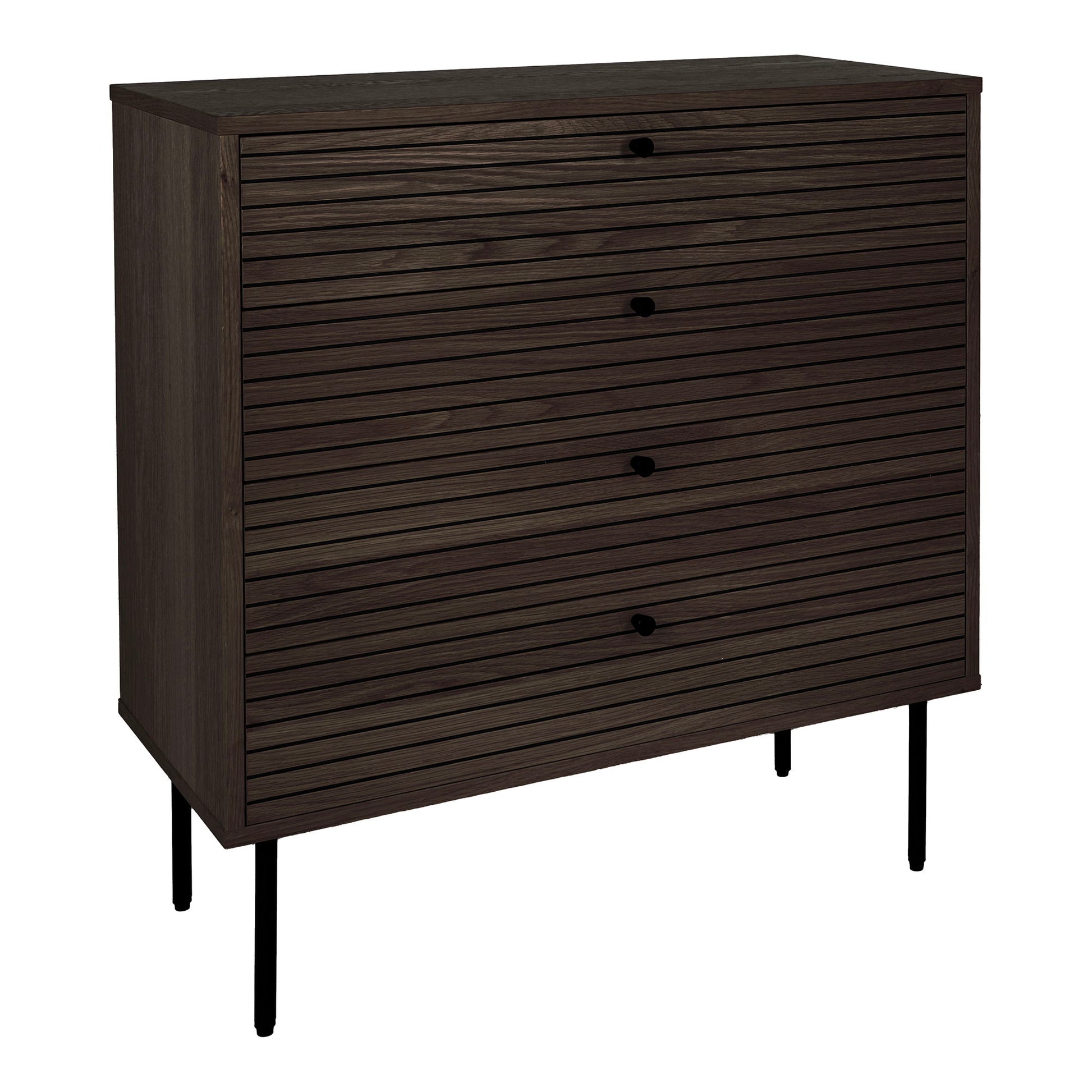 Kyoto Kommode - Kommode, 4 Skuffer, Egefiner, Smoked, Sorte Metalben 80X40X85 Cm ⎮ 5713917032488 ⎮ 3101006 