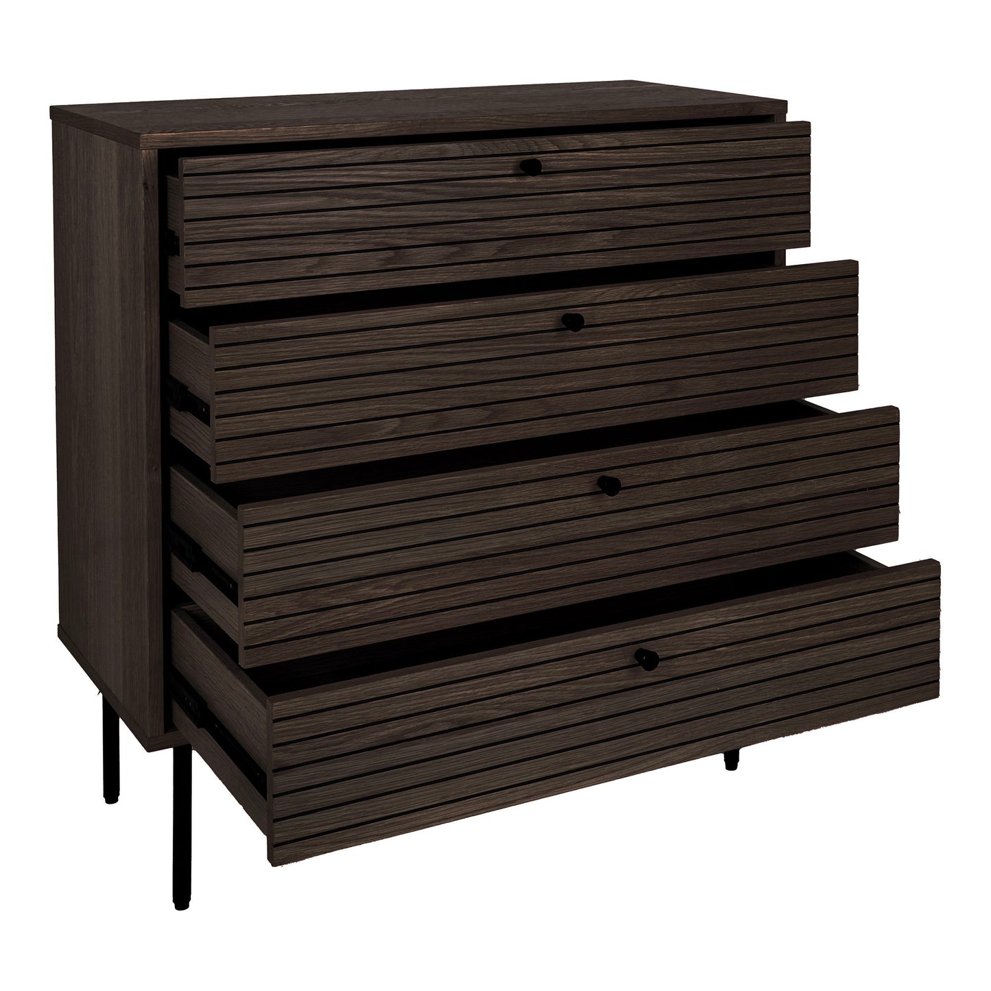 Kyoto Kommode - Kommode, 4 Skuffer, Egefiner, Smoked, Sorte Metalben 80X40X85 Cm ⎮ 5713917032488 ⎮ 3101006 