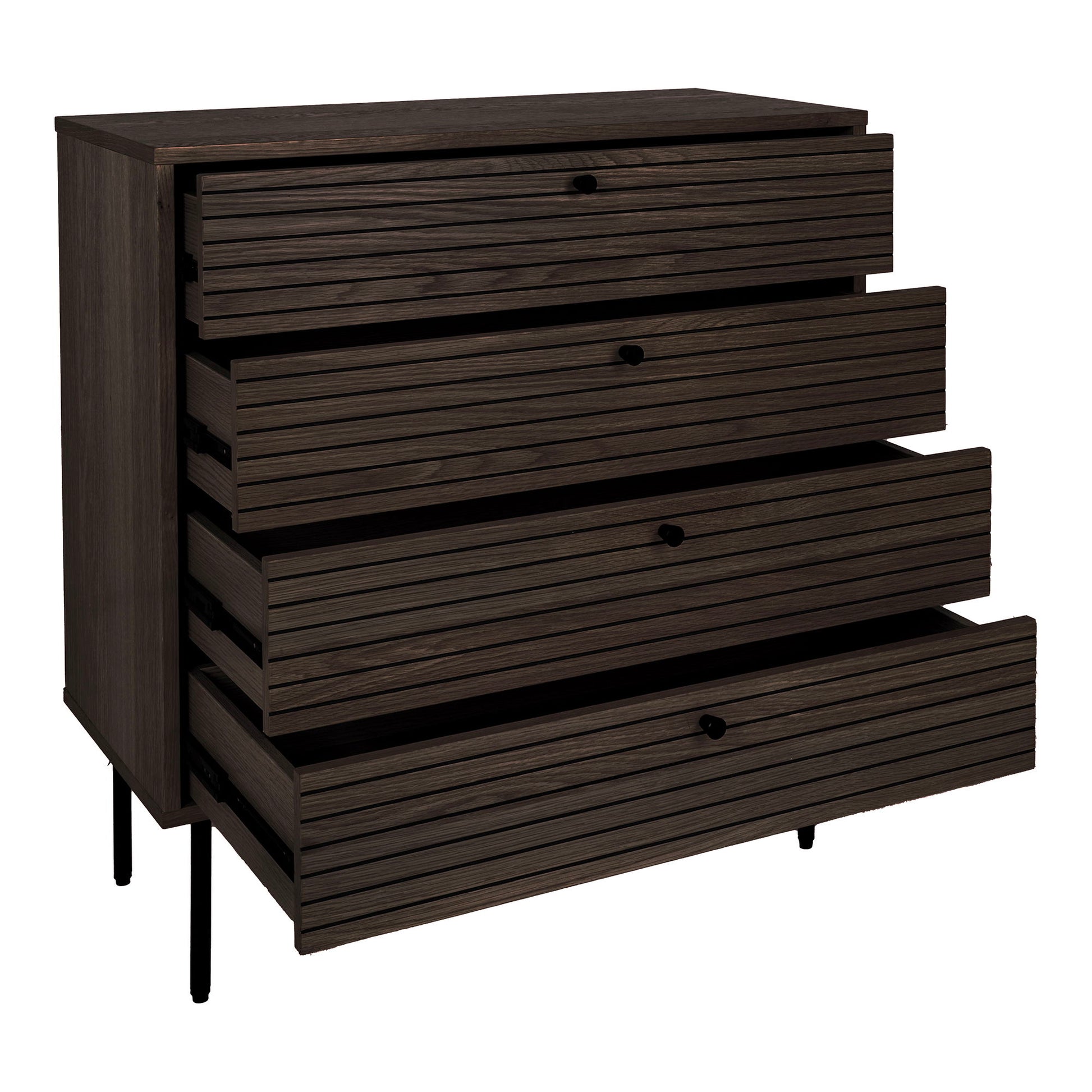 Kyoto Kommode - Kommode, 4 Skuffer, Egefiner, Smoked, Sorte Metalben 80X40X85 Cm ⎮ 5713917032488 ⎮ 3101006 