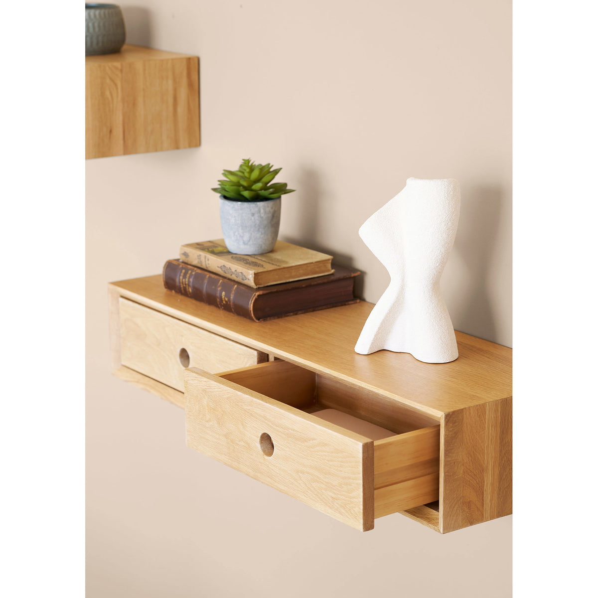 Luzern Væghængt Kommode - Væghængt Kommode, 2 Skuffer, Lakeret Eg 80X25X15 Cm ⎮ 5713917046478 ⎮ 3102041 