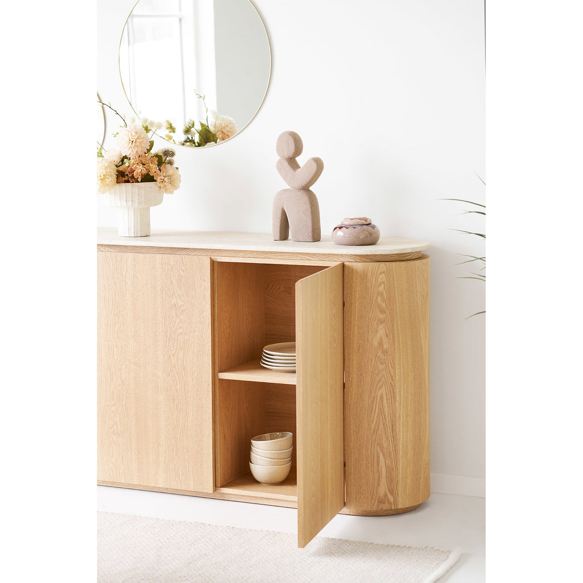 Larvik Skænk - Skænk, Granit/Ask Finer, Natur/Off White 180X40X85 Cm ⎮ 5713917046966 ⎮ 3150300