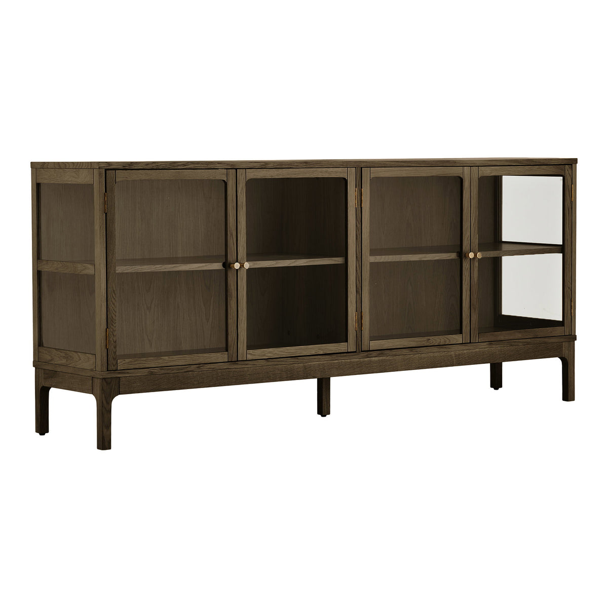 Zamora Skænk - Skænk, 4 Glaslåger, 1 Hylde, Eg/Egefiner/Hærdet Glas, Mørkebrun 40X180X80 Cm ⎮ 5713917047239 ⎮ 3150400