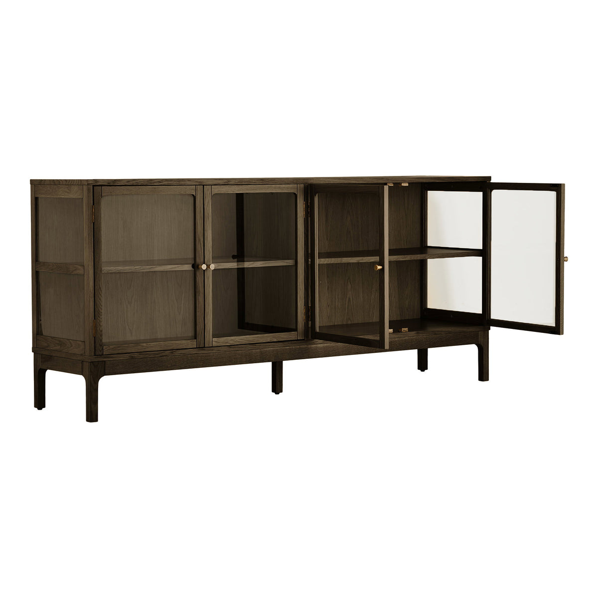 Zamora Skænk - Skænk, 4 Glaslåger, 1 Hylde, Eg/Egefiner/Hærdet Glas, Mørkebrun 40X180X80 Cm ⎮ 5713917047239 ⎮ 3150400