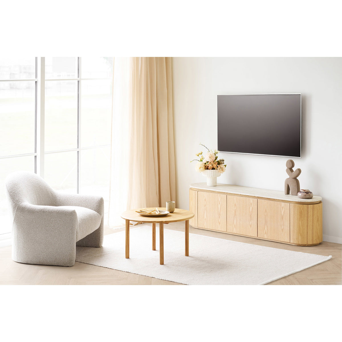 Larvik Tv-Bænk - Tv-Bænk, Granit/Ask Finer, Natur/Off White 160X40X45 Cm ⎮ 5713917046973 ⎮ 3201030 