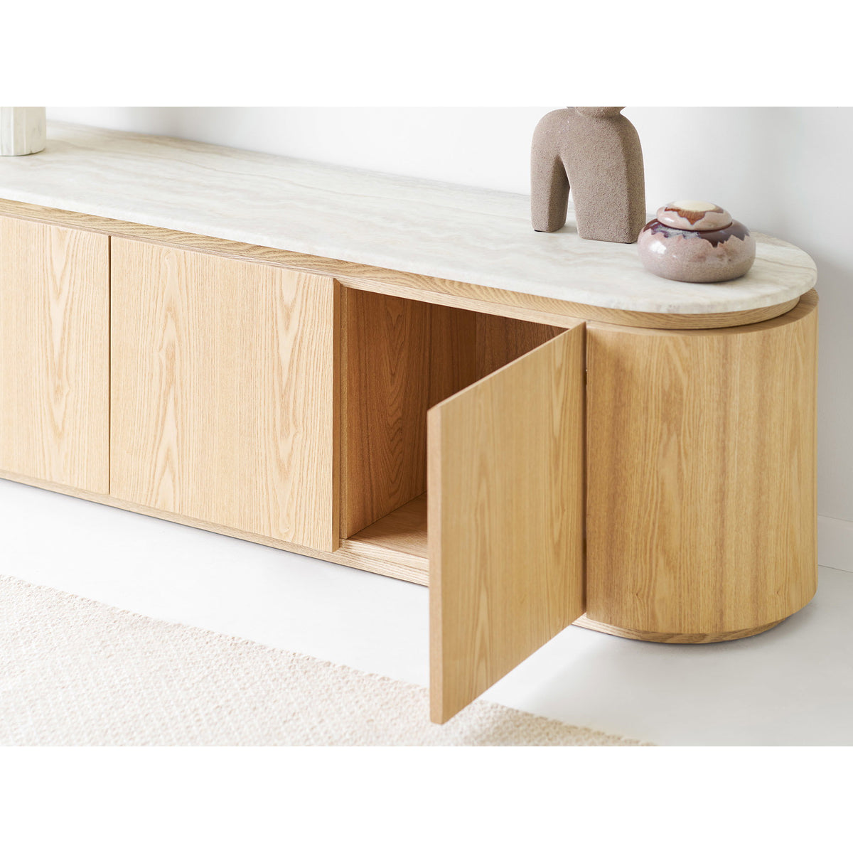 Larvik Tv-Bænk - Tv-Bænk, Granit/Ask Finer, Natur/Off White 160X40X45 Cm ⎮ 5713917046973 ⎮ 3201030 