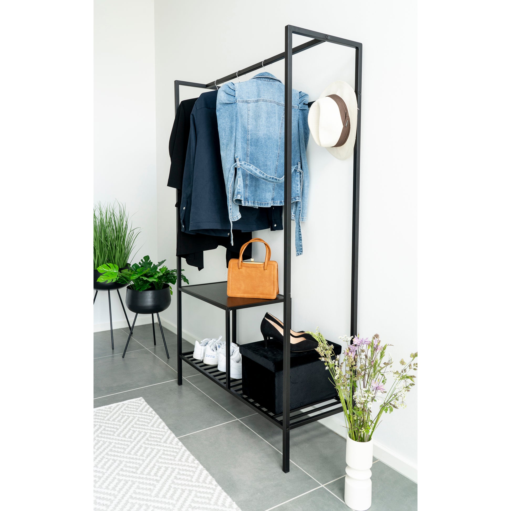 Vita Garderobe - Garderobe, 2 Hylder, Sort, Sort Stel 101X38X170 Cm ⎮ 5713917008902 ⎮ 3604070 
