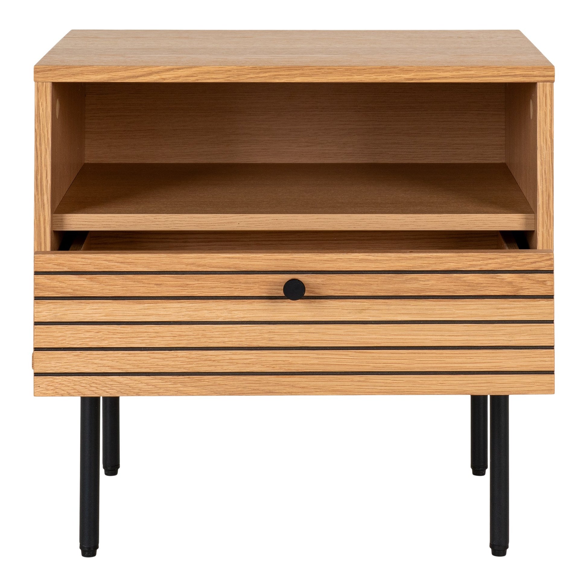 Kyoto Hjørnebord - Hjørnebord, 1 Skuffe, Egefiner, Natur, Sorte Metalben 50X40X50 Cm ⎮ 5713917027637 ⎮ 3701000 
