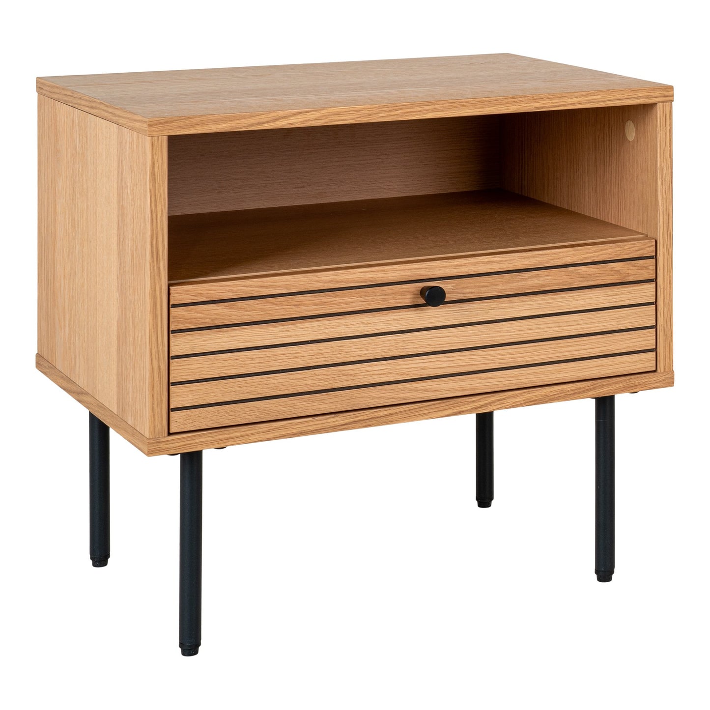 Kyoto Hjørnebord - Hjørnebord, 1 Skuffe, Egefiner, Natur, Sorte Metalben 50X40X50 Cm ⎮ 5713917027637 ⎮ 3701000 