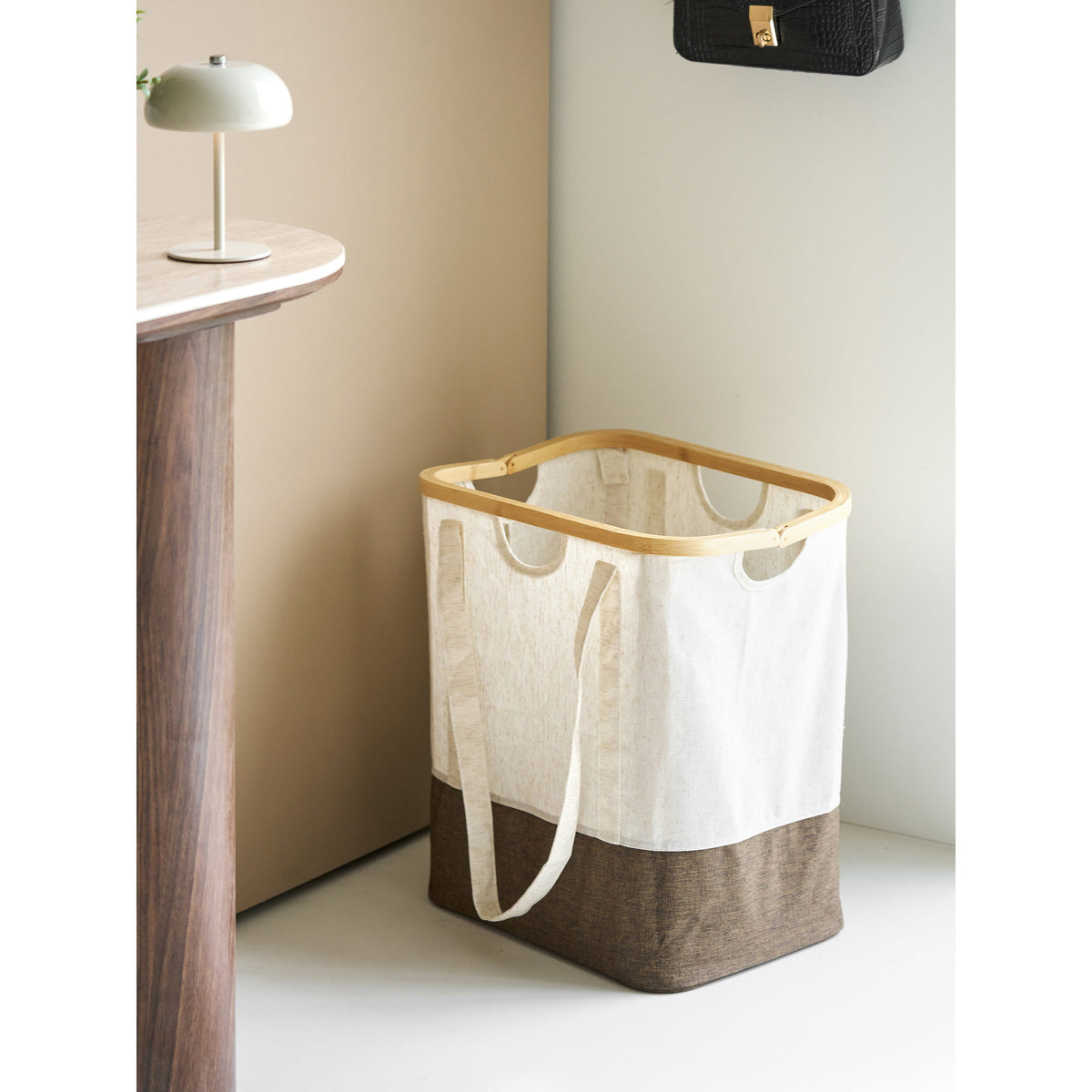 Noto Vasketøjspose - Vasketøjspose, Bambus/Stof, Off White/Brun, 40X30X45 Cm ⎮ 5713917045389 ⎮ 4390003 