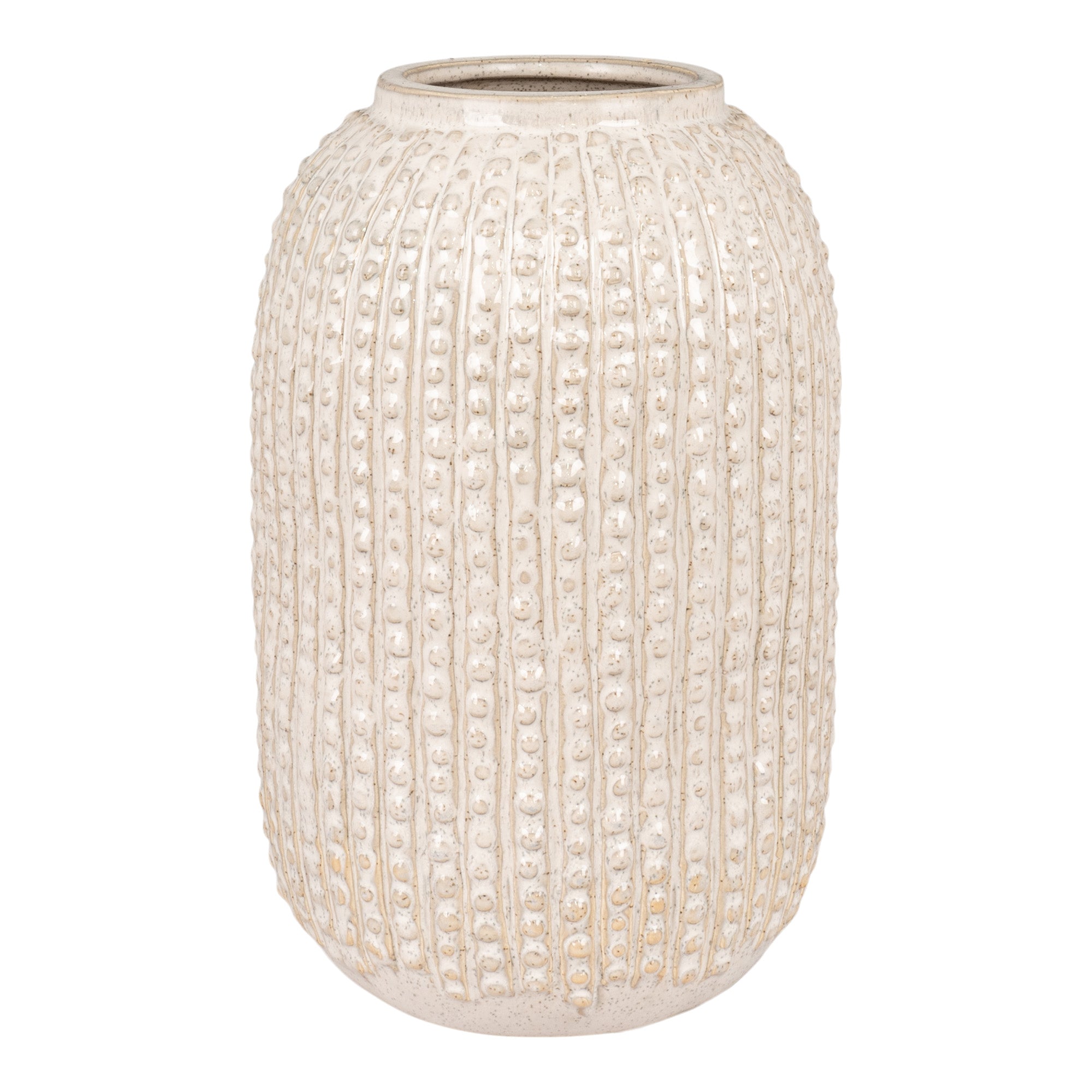 Vase - Vase I Keramik, Beige Med Mønster, Rund, Ø16X25,5 Cm ⎮ 5713917022090 ⎮ 4441751 