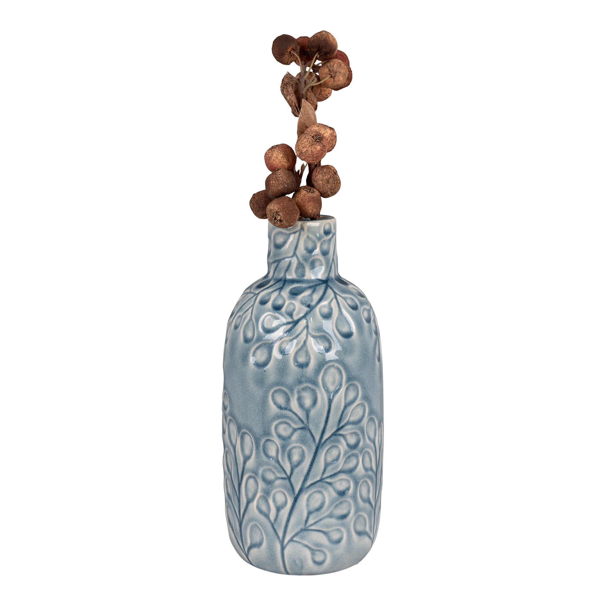 Vase - Vase I Keramik, Blå Med Mønster, Rund, Ø12X26 Cm ⎮ 5713917022052 ⎮ 4441759 