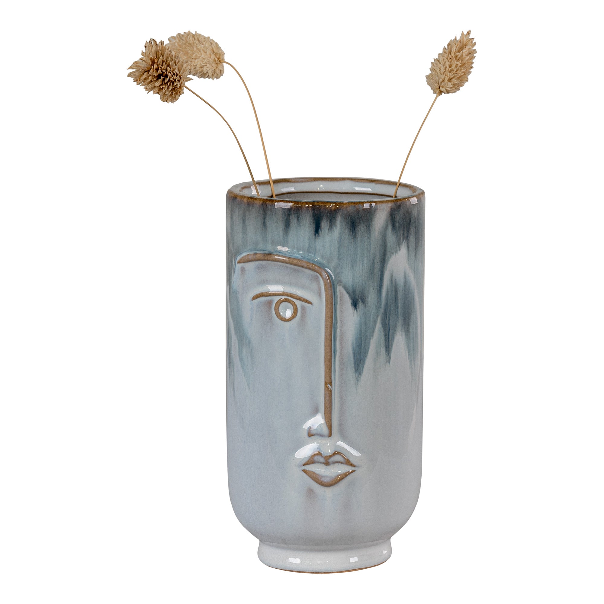 Vase - Vase I Keramik, 2-Tonet Blå, Med Ansigt, Rund, Ø9,5X17 Cm ⎮ 5713917022571 ⎮ 4441760 