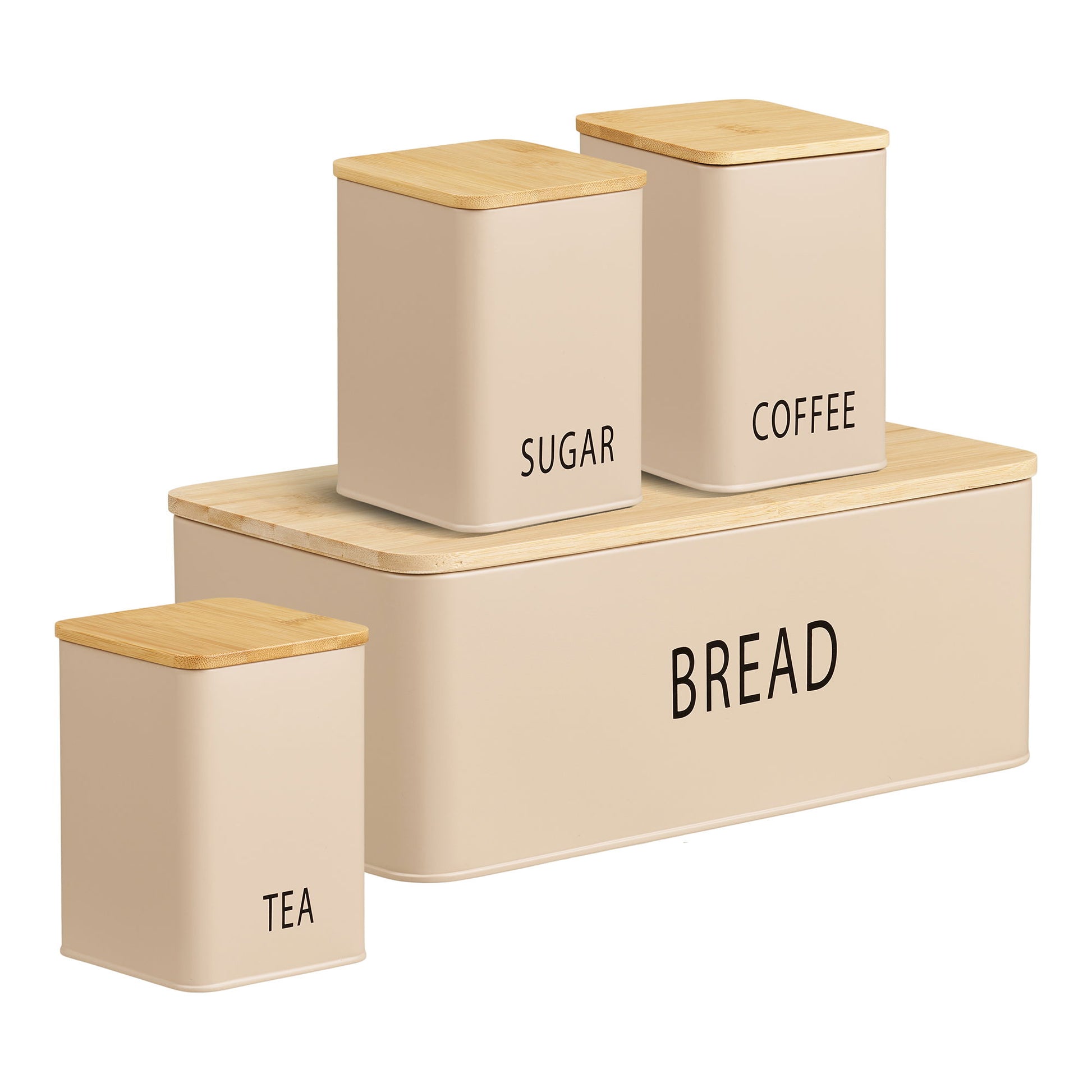 Tula Brødkasse - Brødkasse Med 3 Dåser, Metal/Bambus, Beige, Sæt Af 4 ⎮ 5713917042470 ⎮ 4780012 