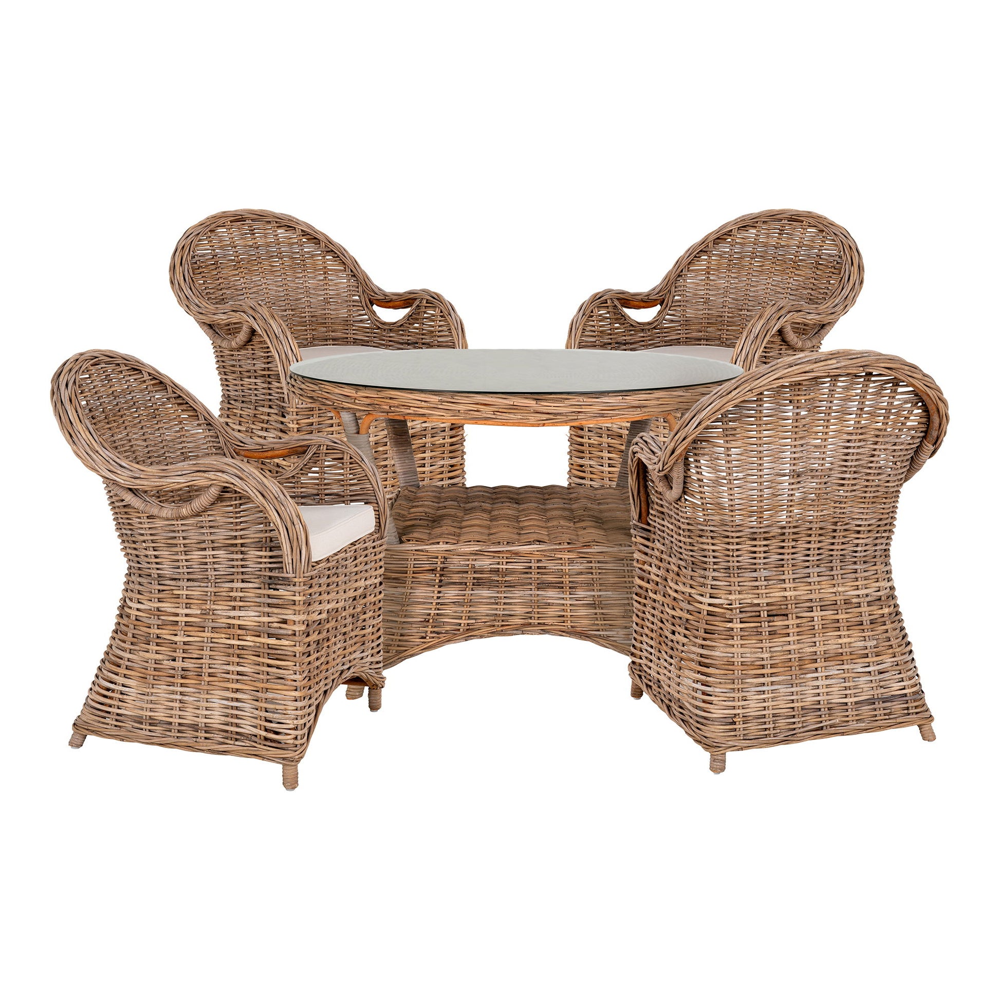 Larisa Spisebord - Spisebord, Kubu Rattan/Glas, Grå Ø120X77 Cm ⎮ 5713917027286 ⎮ 7001118 