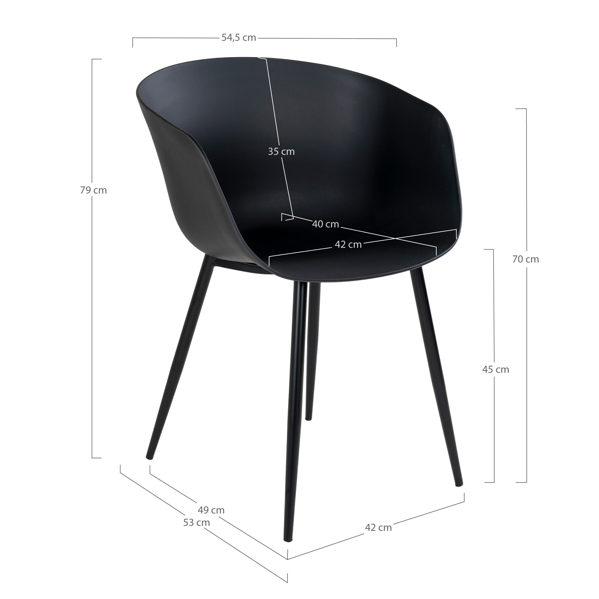 Roda Spisebordsstol - Spisebordsstol, Sort Med Sorte Ben ⎮ Sæt af 2 stk. ⎮ 5713917003914 ⎮ 7001125 