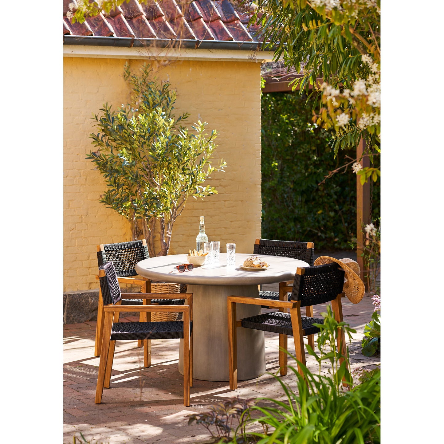 Anzio Spisebordsstol - Spisebordsstol, Akacie/Polyester, Sort/Natur ⎮ Sæt af 2 stk. ⎮ 5713917041381 ⎮ 7001195 