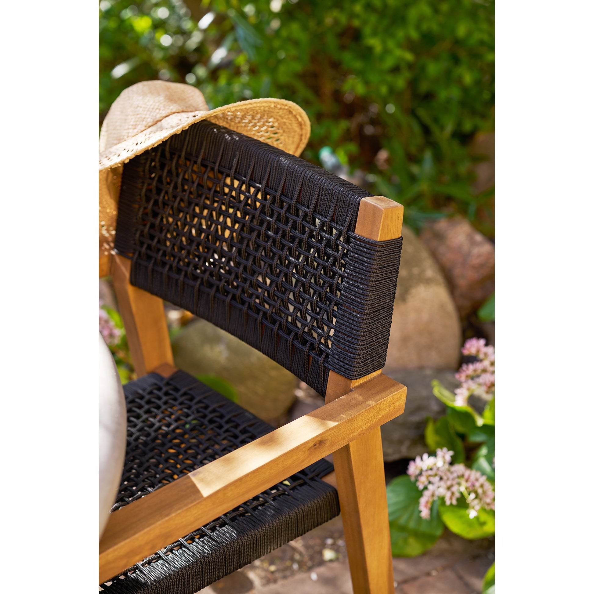 Anzio Spisebordsstol - Spisebordsstol, Akacie/Polyester, Sort/Natur ⎮ Sæt af 2 stk. ⎮ 5713917041381 ⎮ 7001195 