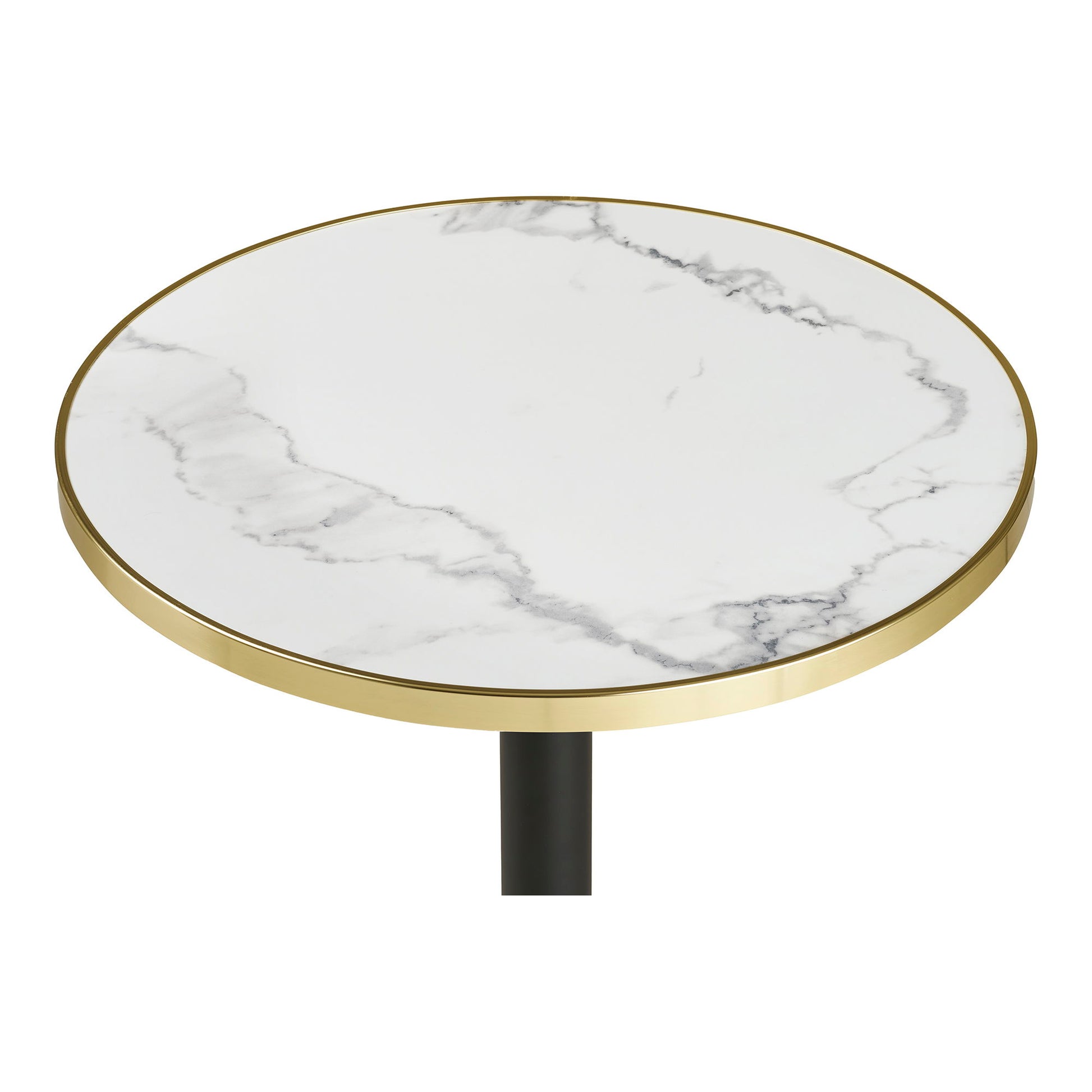 Cafébord - Cafébord, Marmor Look Bordplade, Hvid Med Guldkant, Sorte Ben, Aluminium Ø60X73 Cm ⎮ 5713917038534 ⎮ 7501176 